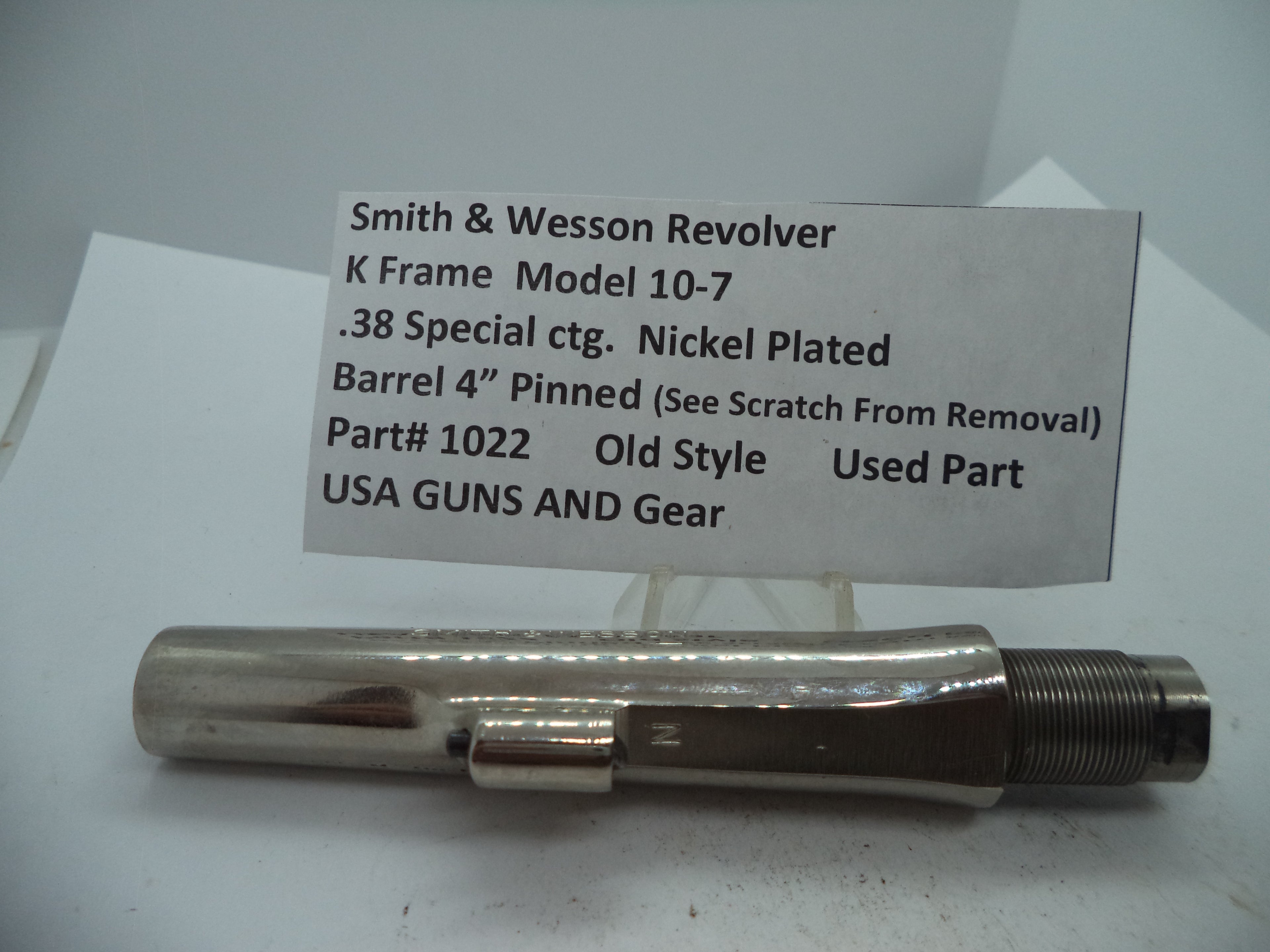 S&W K Frame Model 10-7 Barrel 4" Pinned Nickel .38 Special Used - Part# 1022