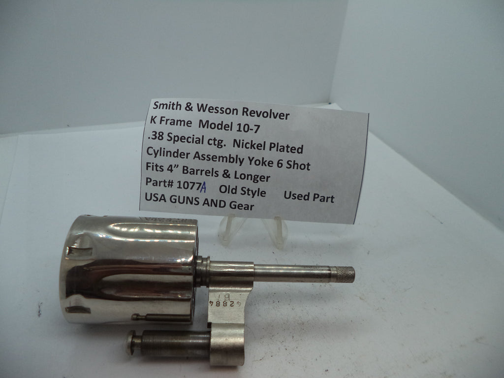 S&W K Frame Model 10-7 Cylinder Assembly & Yoke Nickel 6-Shot 4"+ .38 Special Used - Part# 1077A