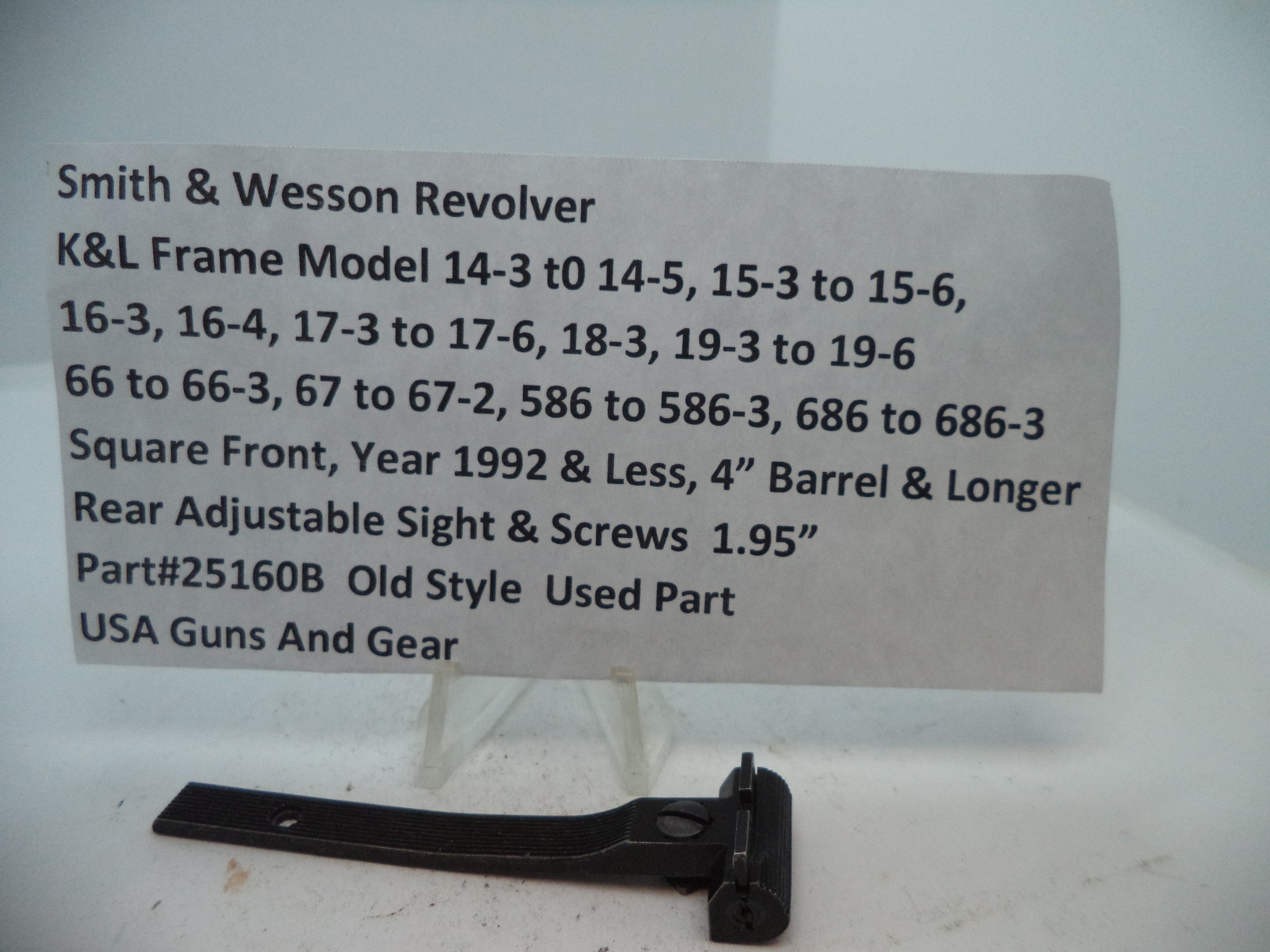 25160B S&W K&L Frame Multi Model Rear Adjustable Sight & Screws 1.95"
