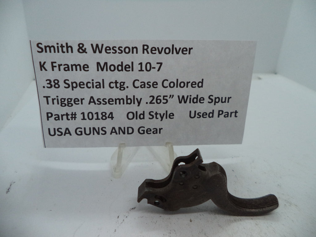 S&W K Frame Model 10-7 Trigger Assembly .265" Wide Spur Case Colored .38 Special Old Style Used - Part# 10184