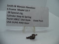 A metal cylinder stop and spring part labeled as Smith & Wesson K Frame Model 10-7, .38 Special ctg.