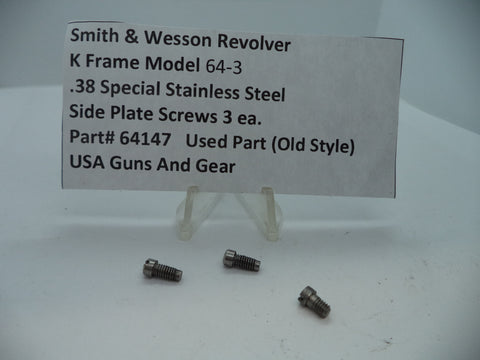 64147 Smith & Wesson K Model 64-3 Side Plate Screws (3) .38 Special