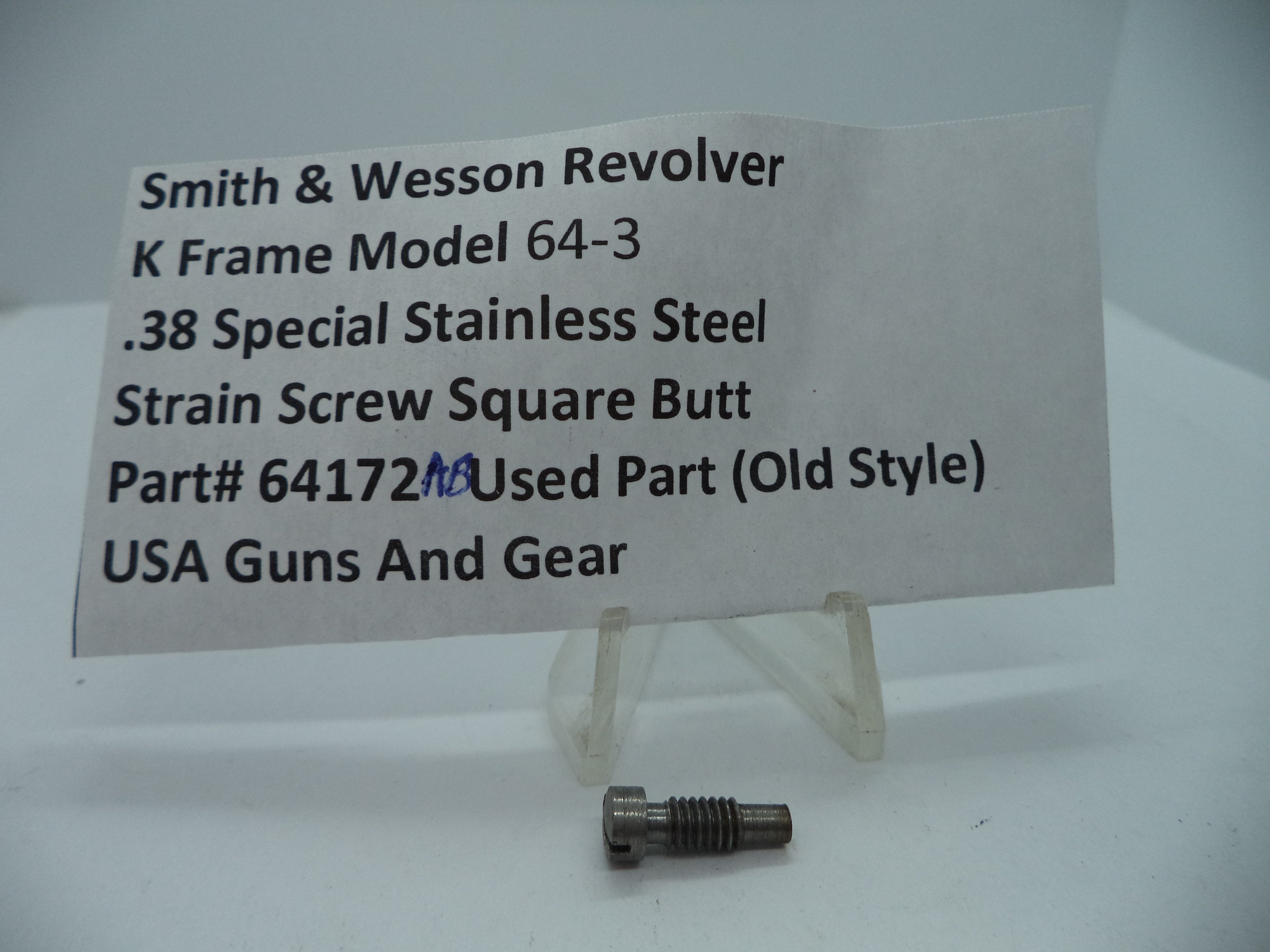 64172AB S&W K Frame Model 64-3 Stainless Steel Strain Screw Square Butt