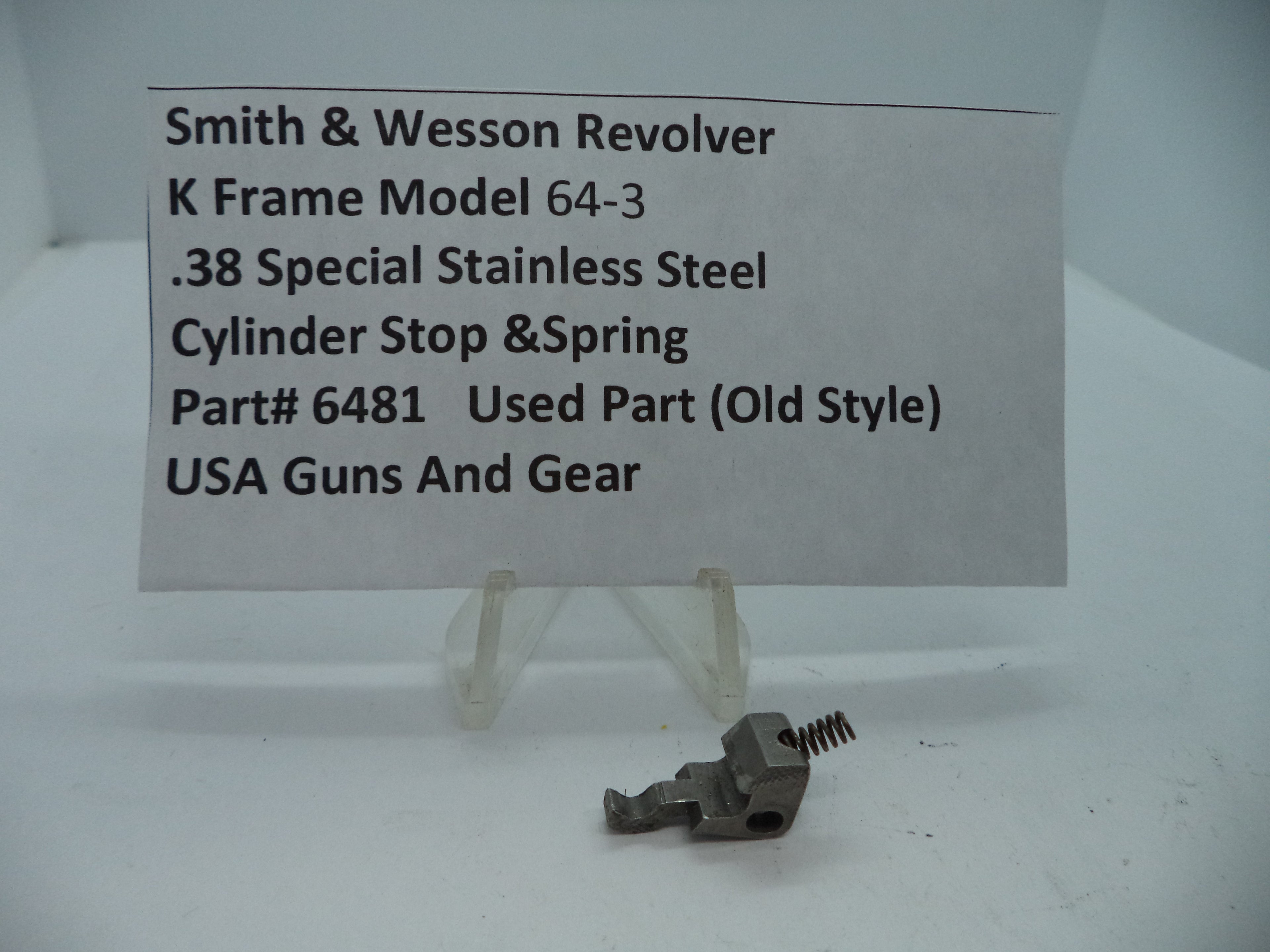 6481 Smith & Wesson K Frame Model 64-3 Cylinder Stop And Spring .38 SPL