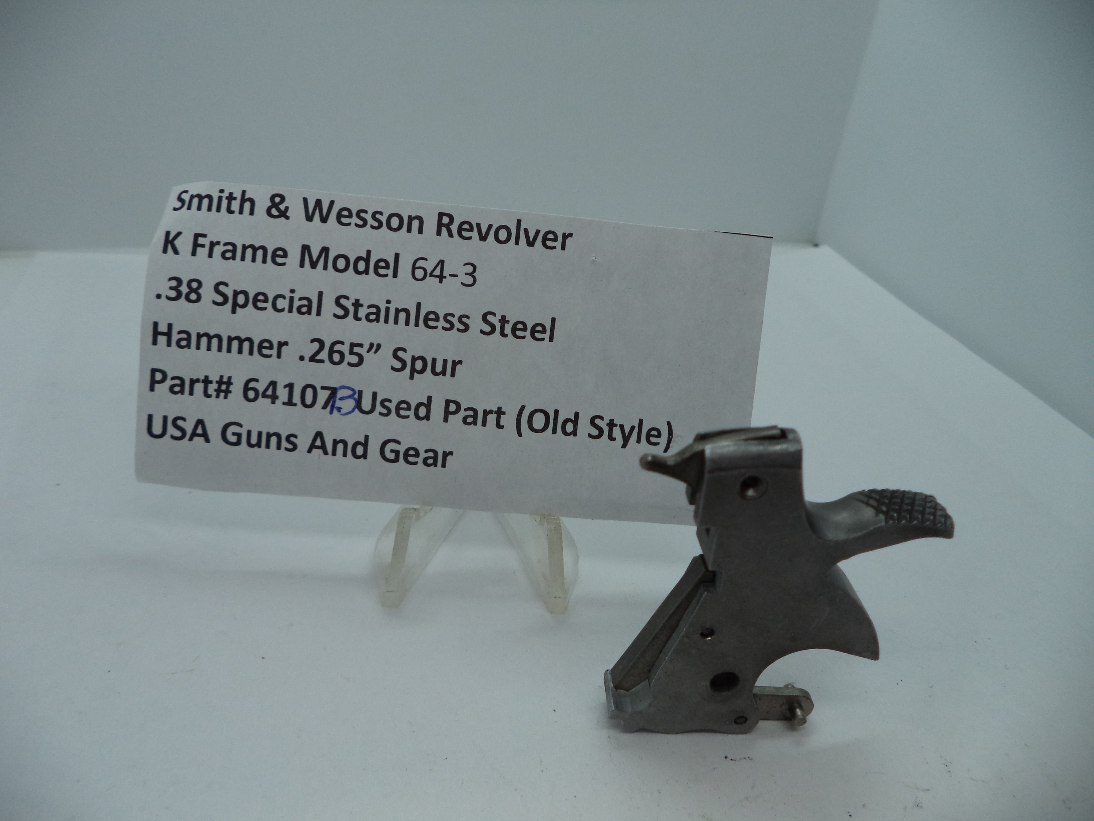 64107B S&W K Frame Model 64-3 Stainless Steel Hammer .265" Spur .38 SPL