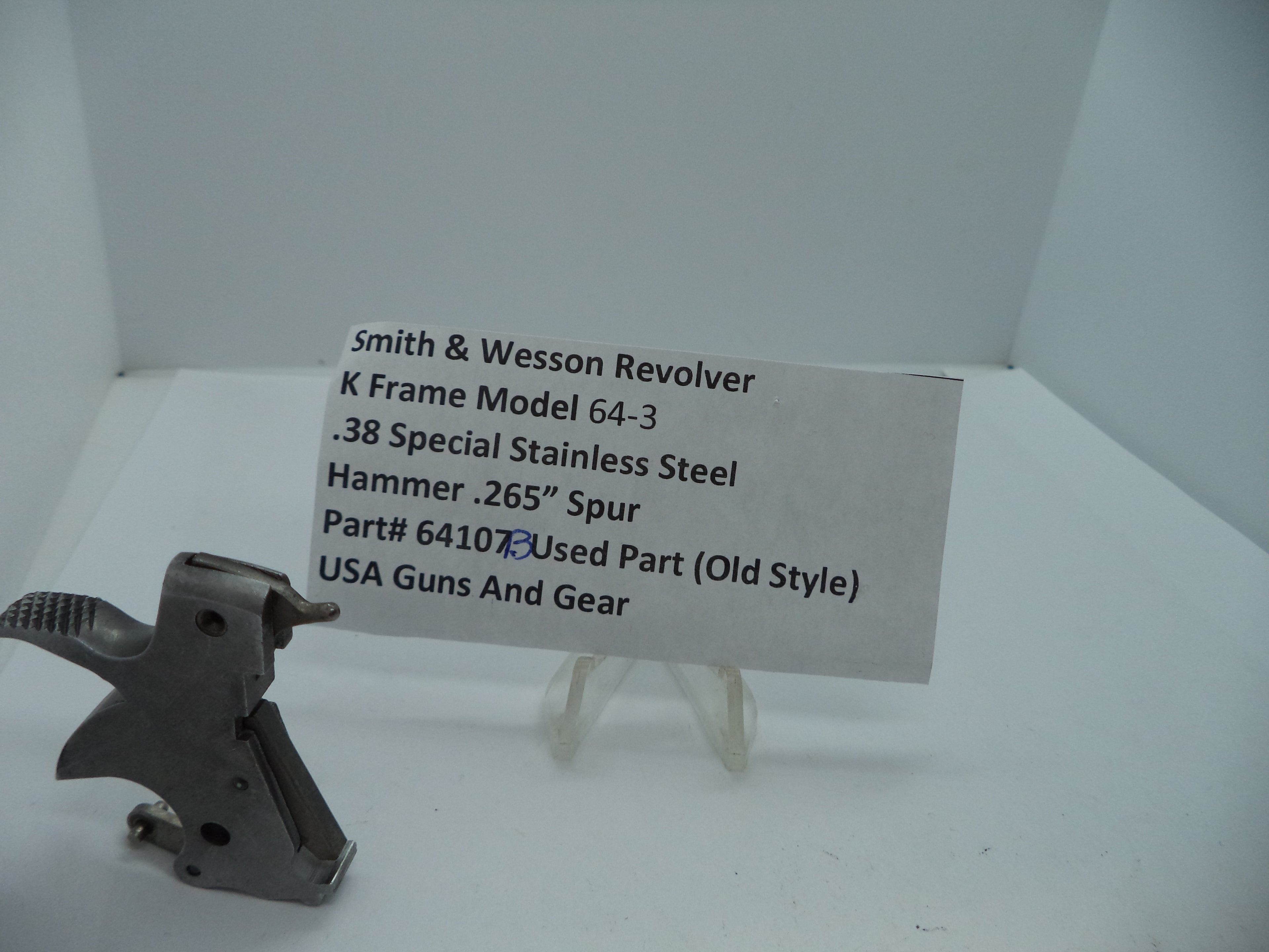 64107B S&W K Frame Model 64-3 Stainless Steel Hammer .265" Spur .38 SPL