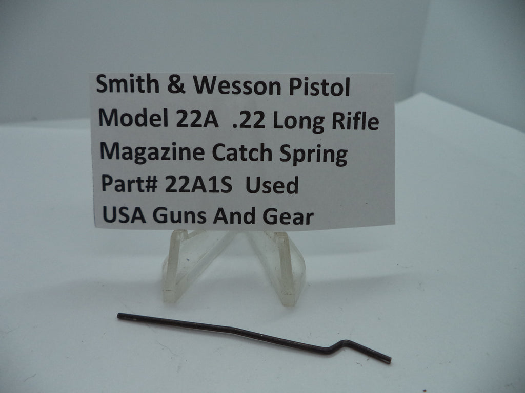 Smith & Wesson Pistol Model 22A Magazine Catch Spring for .22 Long Rifle displayed on a white card.
