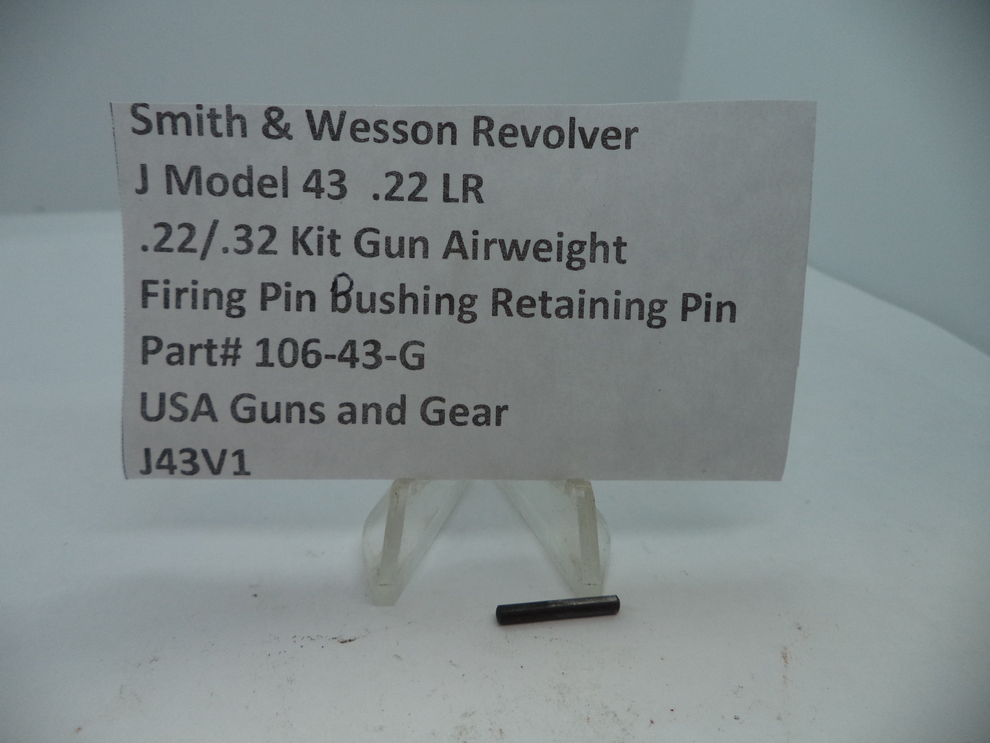 Smith & Wesson J Frame Model 43 Firing Pin Bushing Retaining Pin - .22 LR Airweight (Part# 106-43-G)