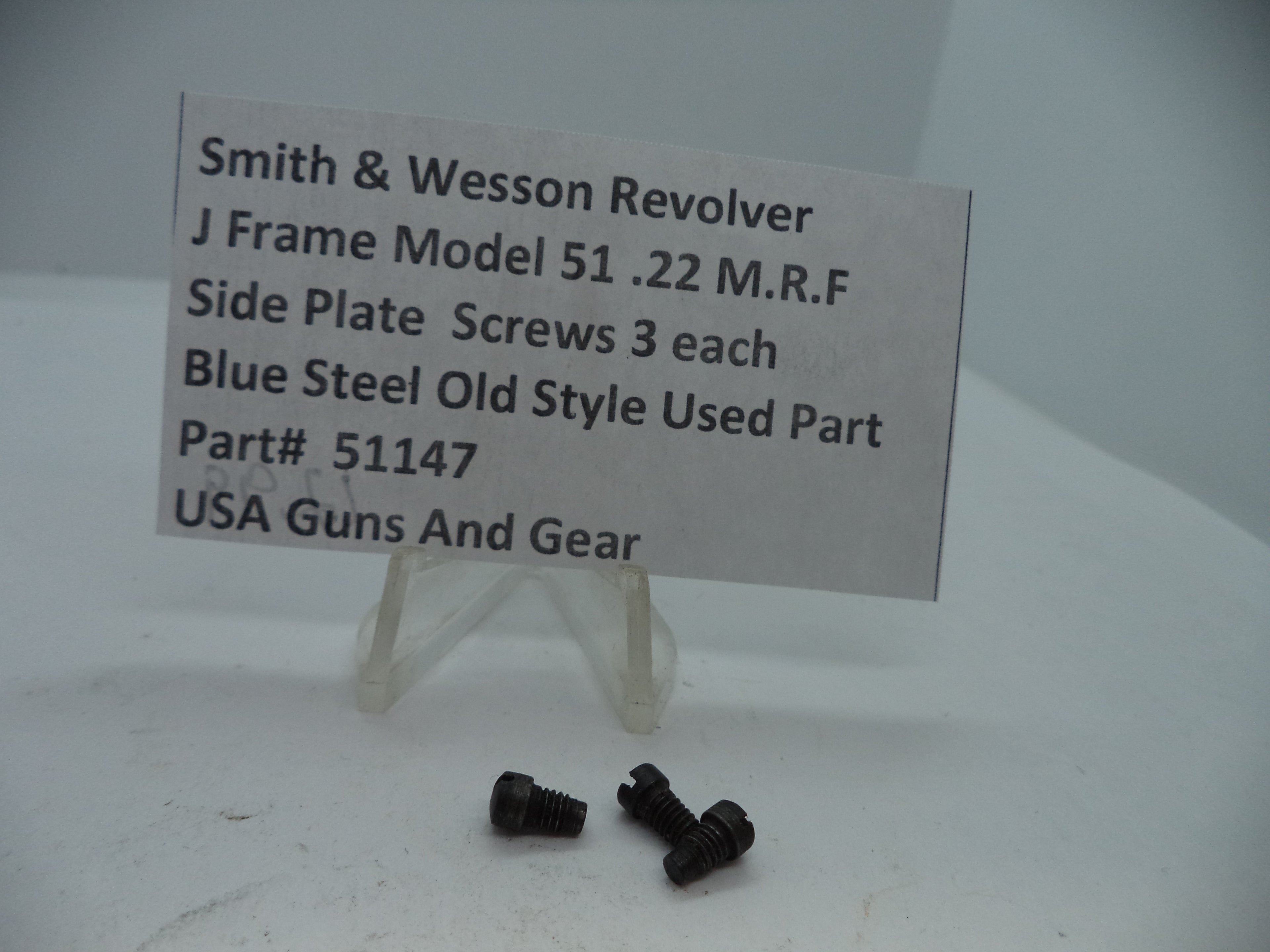 51147 Smith & Wesson J Frame Model 51 Side Plate Screws (3) Blue Steel .22 M.R.F.