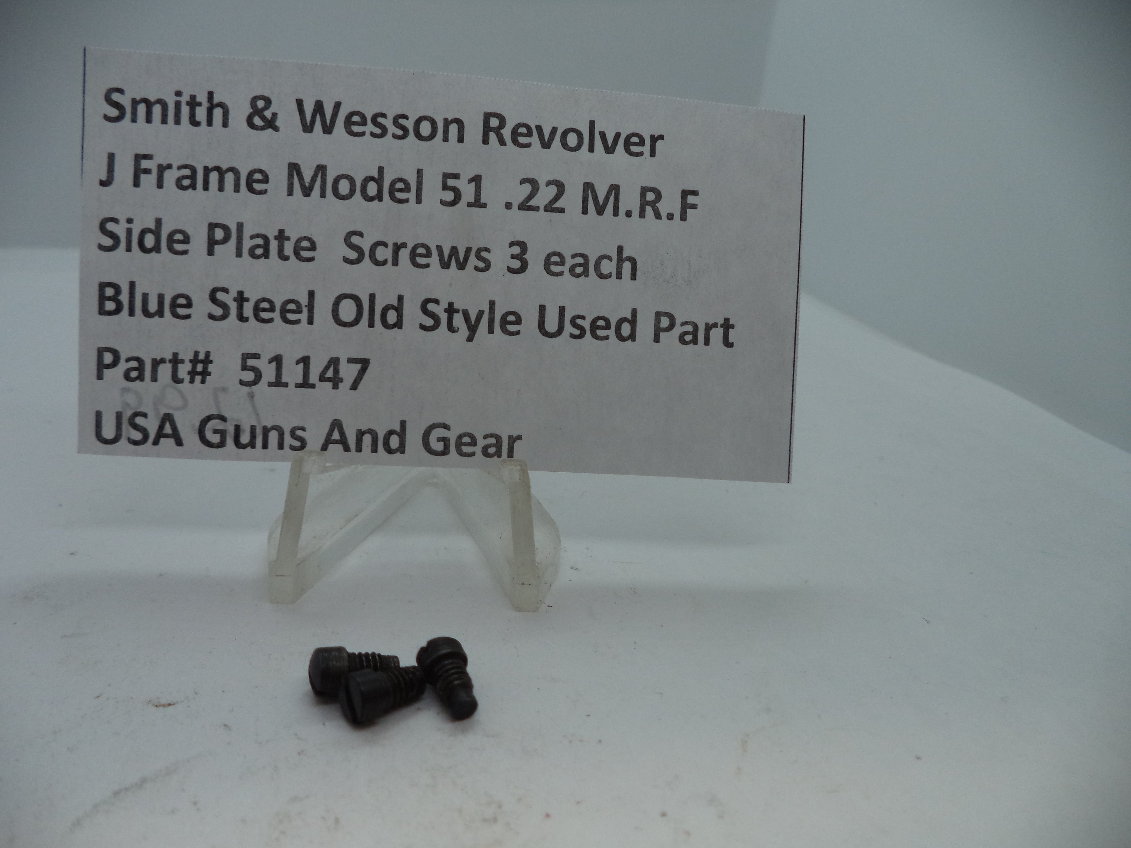 51147 Smith & Wesson J Frame Model 51 Side Plate Screws (3) Blue Steel .22 M.R.F.