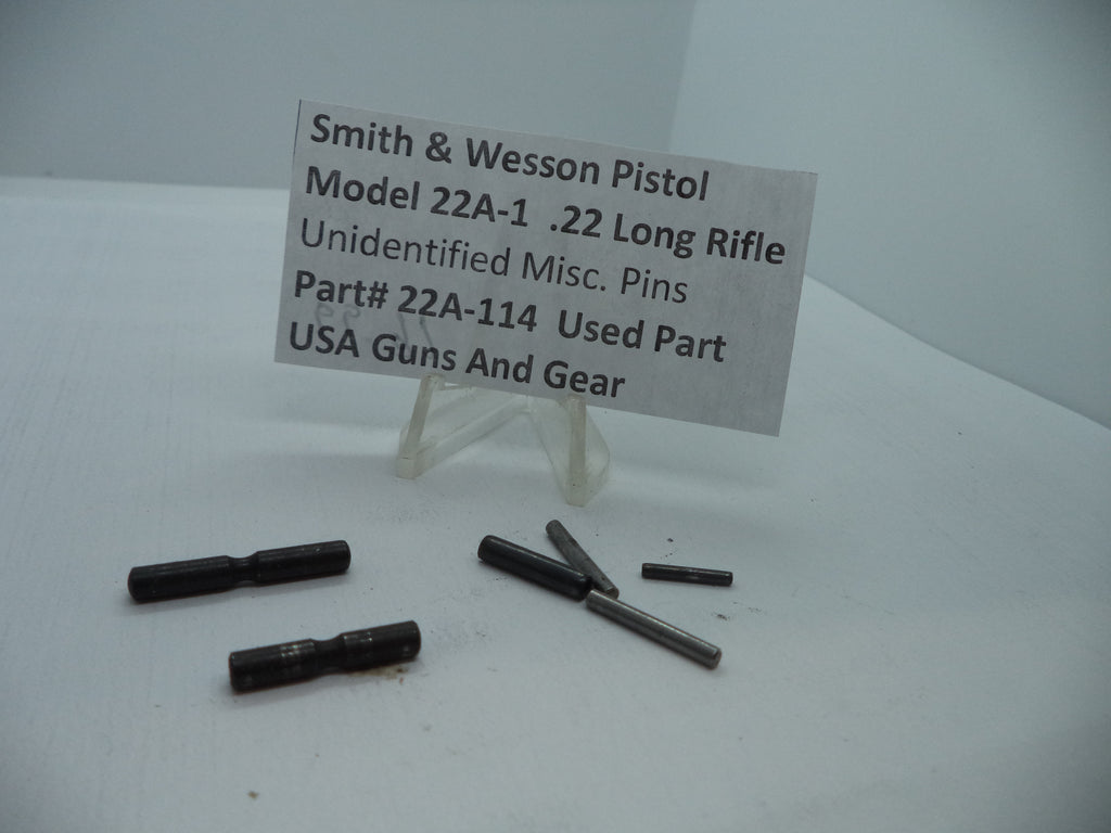 Smith & Wesson Model 22A-1 .22 Long Rifle Unidentified Misc Pins displayed on a white surface with a label describing the product.