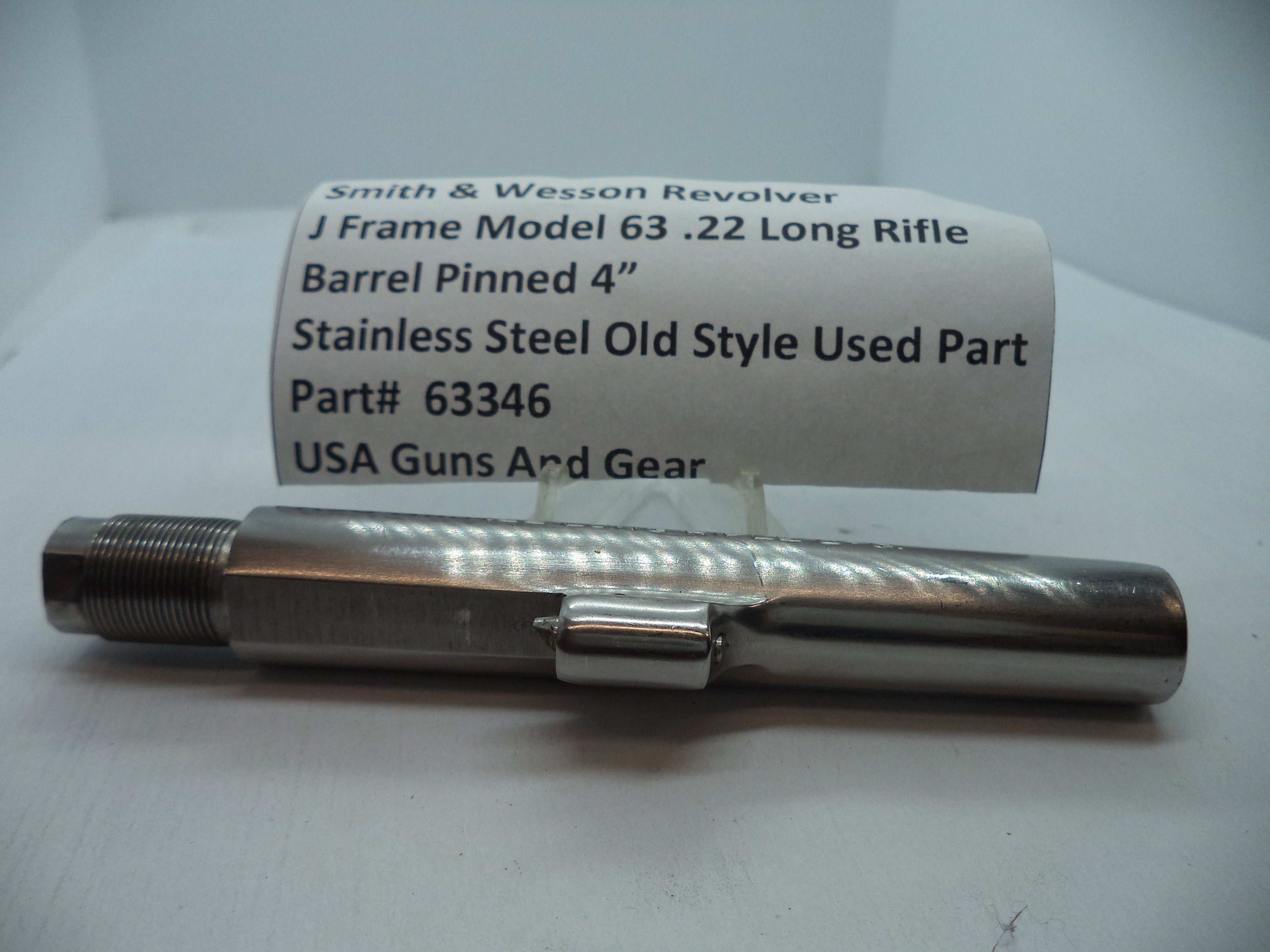 Smith & Wesson J Frame Model 63 Barrel - 4" Pinned Stainless .22 LR (Part 63346)