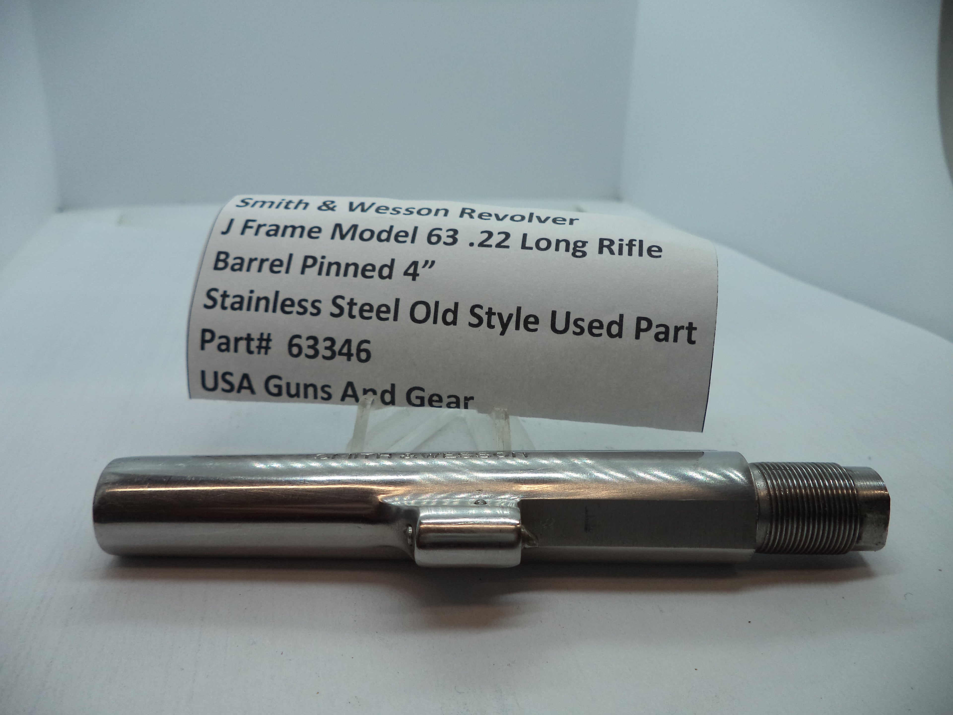 Smith & Wesson J Frame Model 63 Barrel - 4" Pinned Stainless .22 LR (Part 63346)