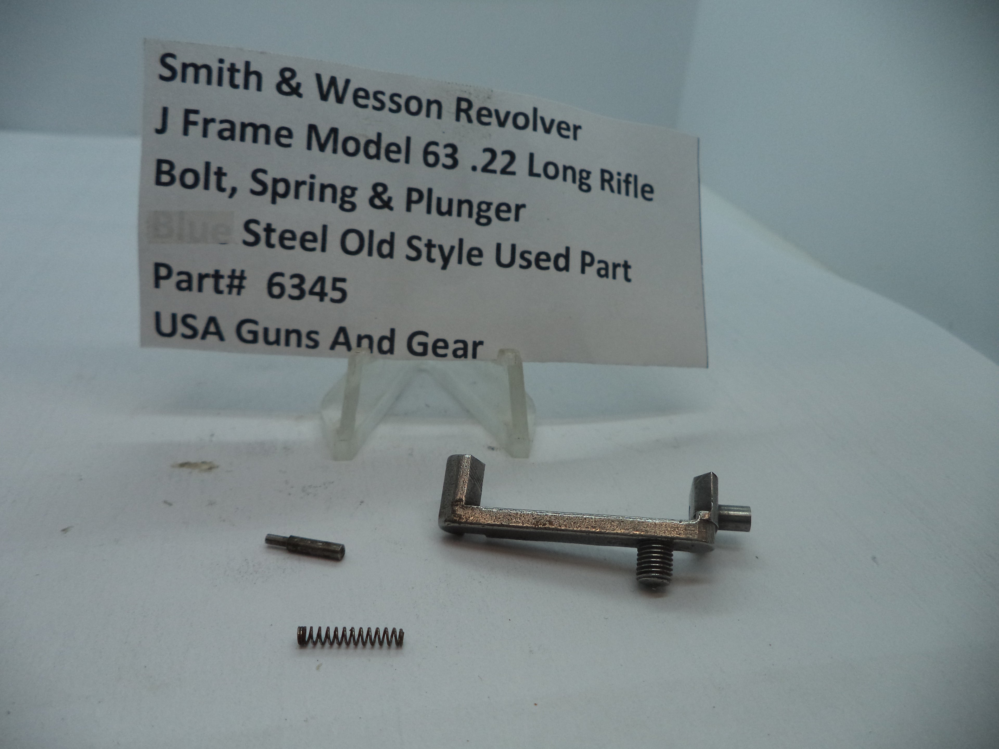 Smith & Wesson Model 63 J Frame Bolt, Spring & Plunger .22 LR Stainless, Part# 6345