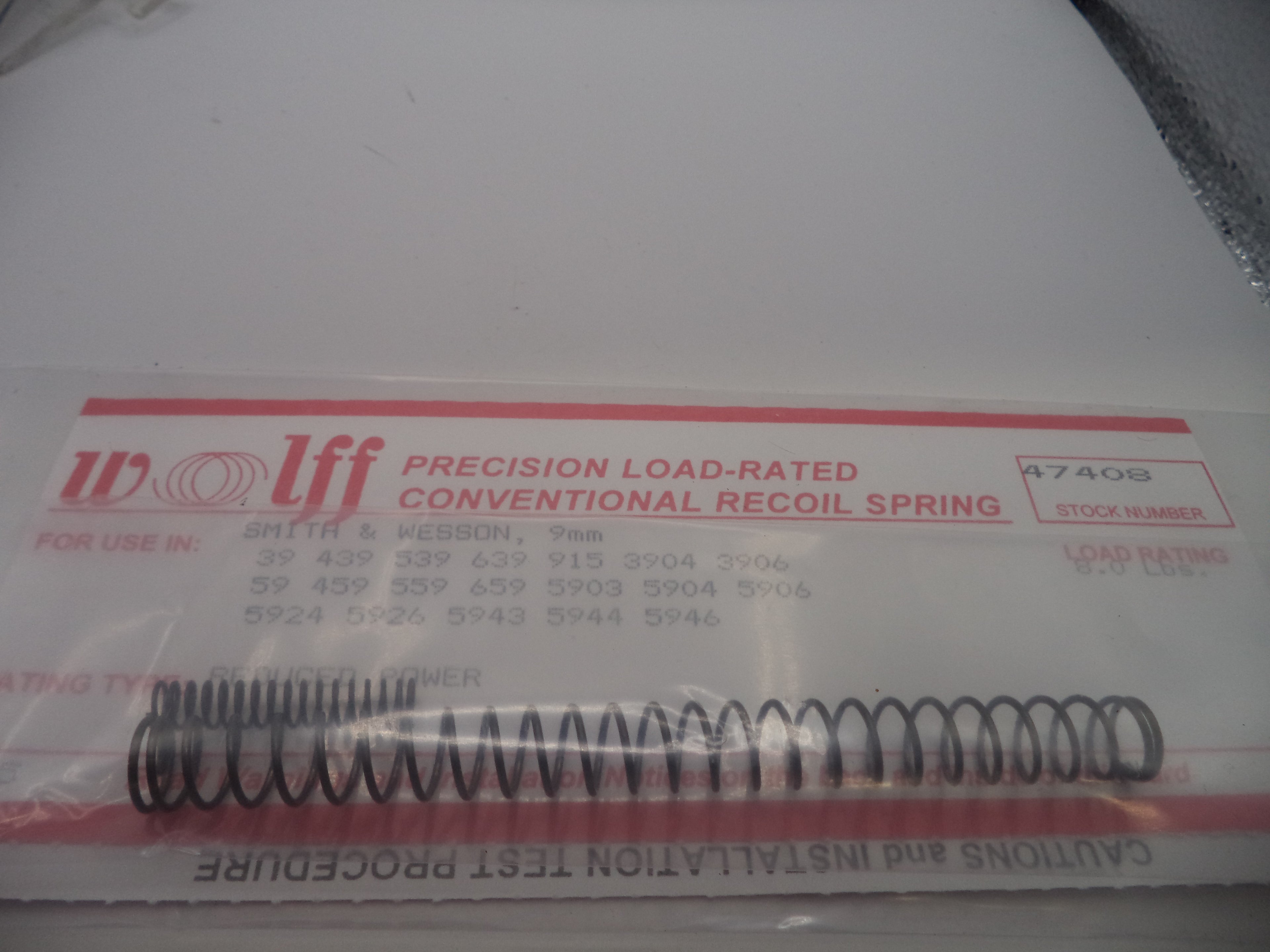 Wolff Reduced Power Recoil Spring 8LB for S&W 3904/5904 Series 9mm 47408