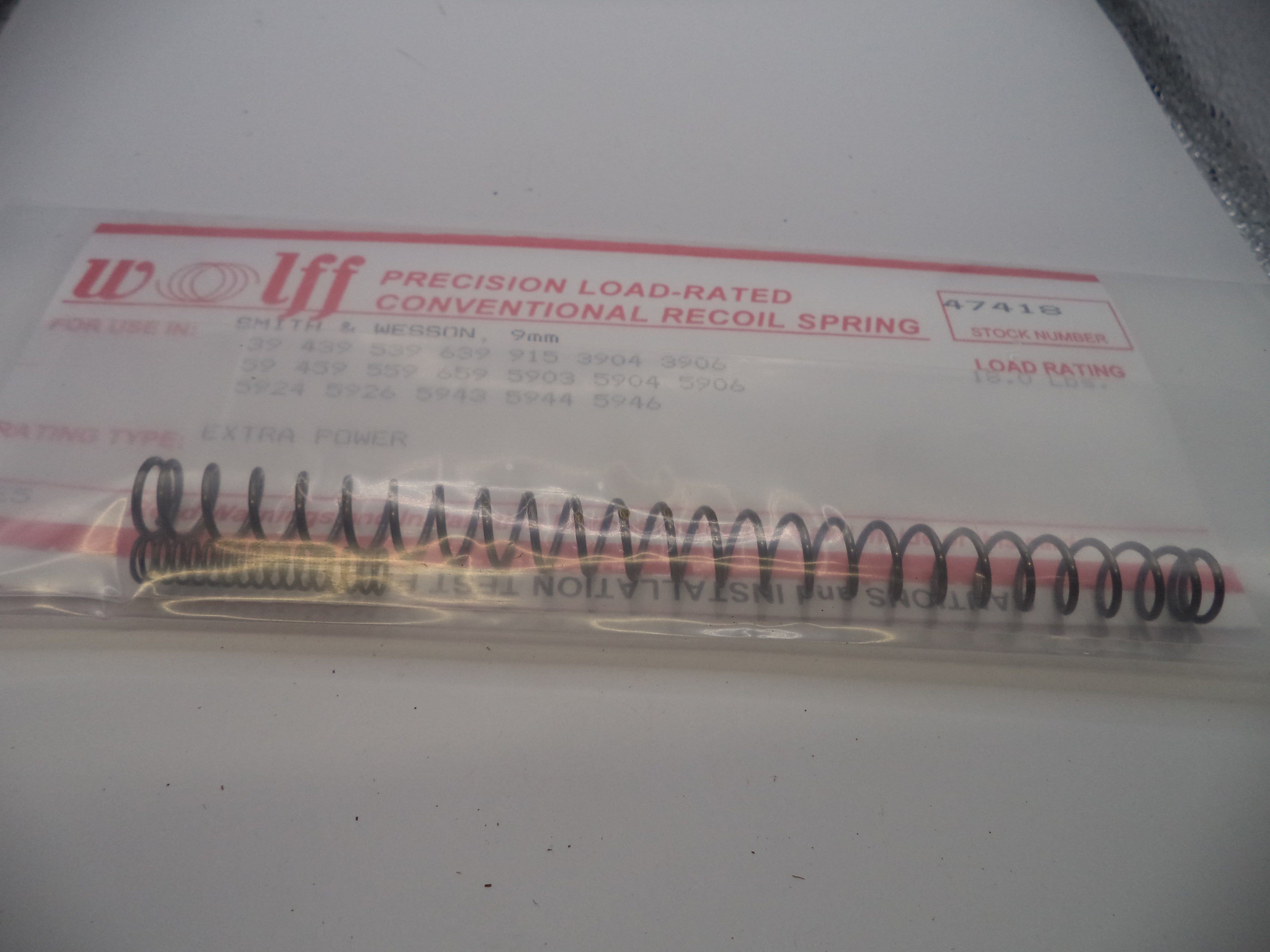 Wolff Extra Power Recoil Spring 18LB for S&W 3904/5904 Series 9mm 47418