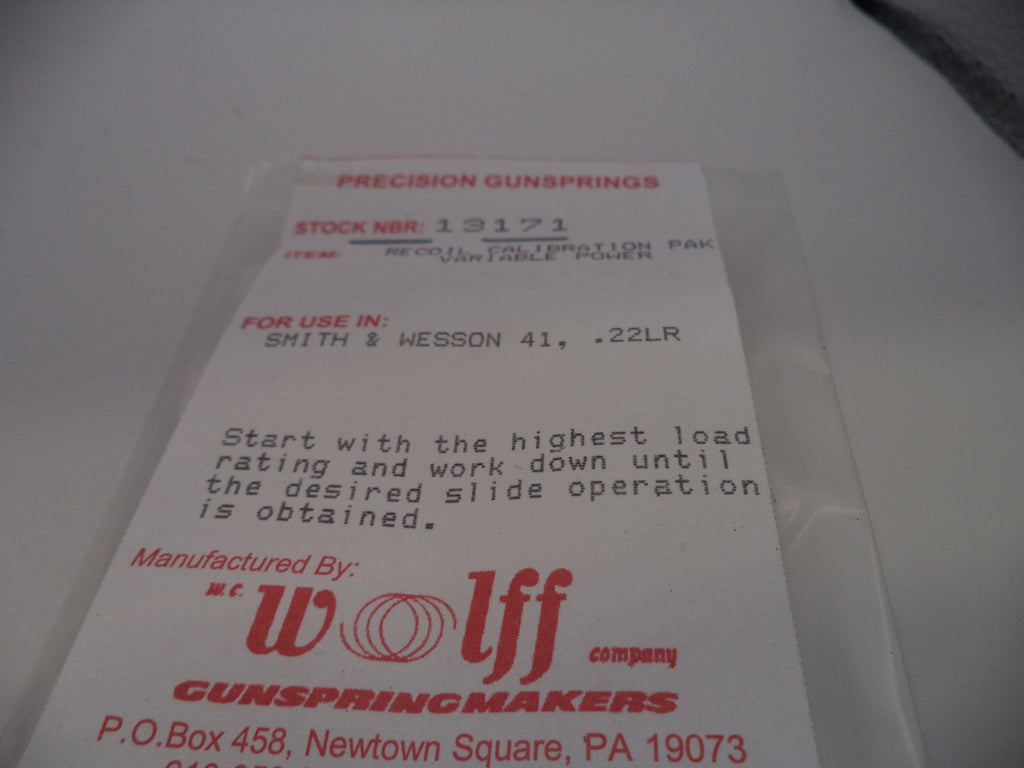 Wolff Variable Recoil Calibration Pak Smith & Wesson Model 41 .22 LR 13171