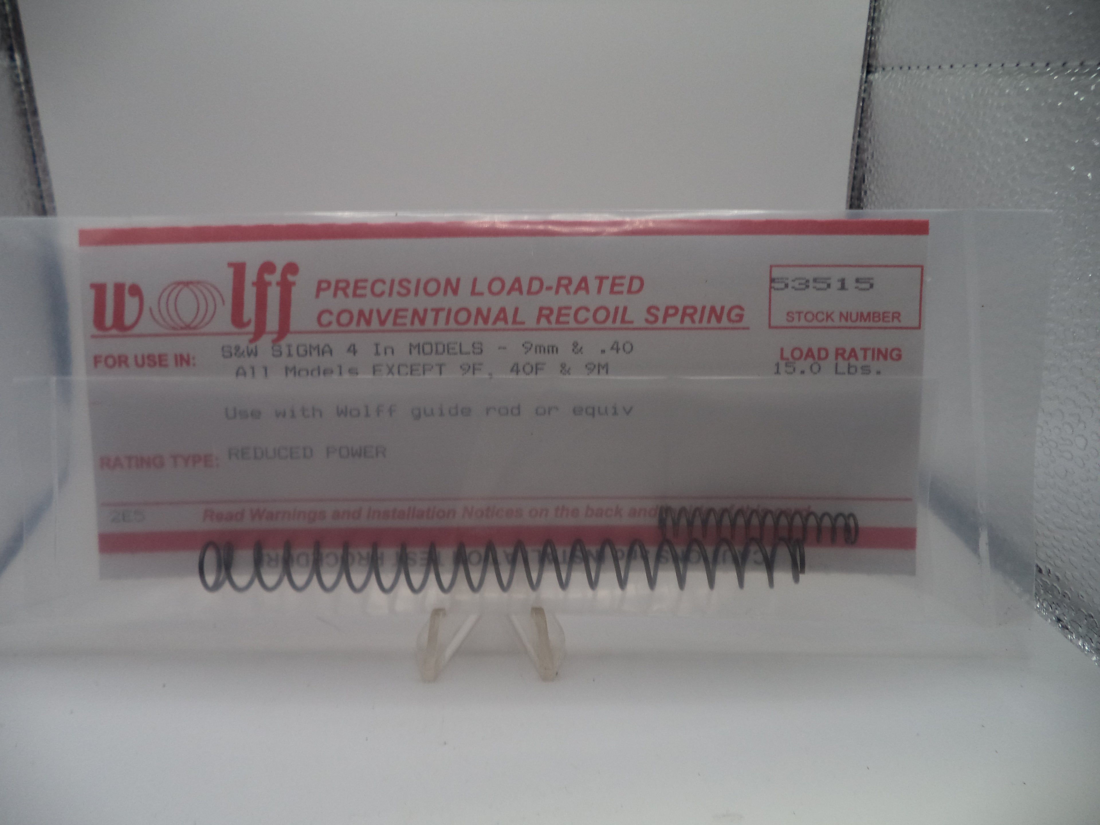 Wolff Reduced Power Recoil Spring 15LB for S&W Sigma 4" 9mm/.40 S&W 53515