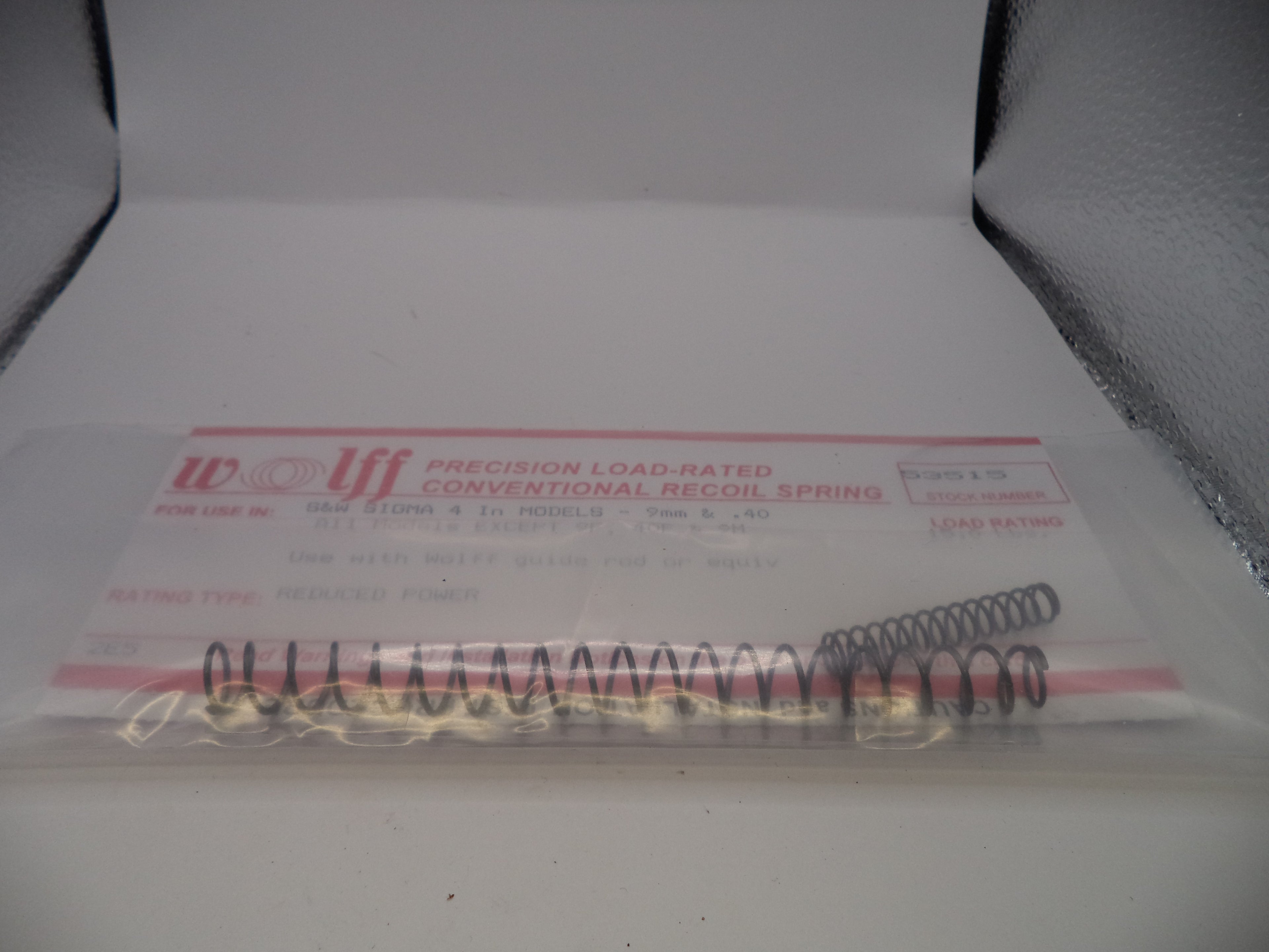 Wolff Reduced Power Recoil Spring 15LB for S&W Sigma 4" 9mm/.40 S&W 53515