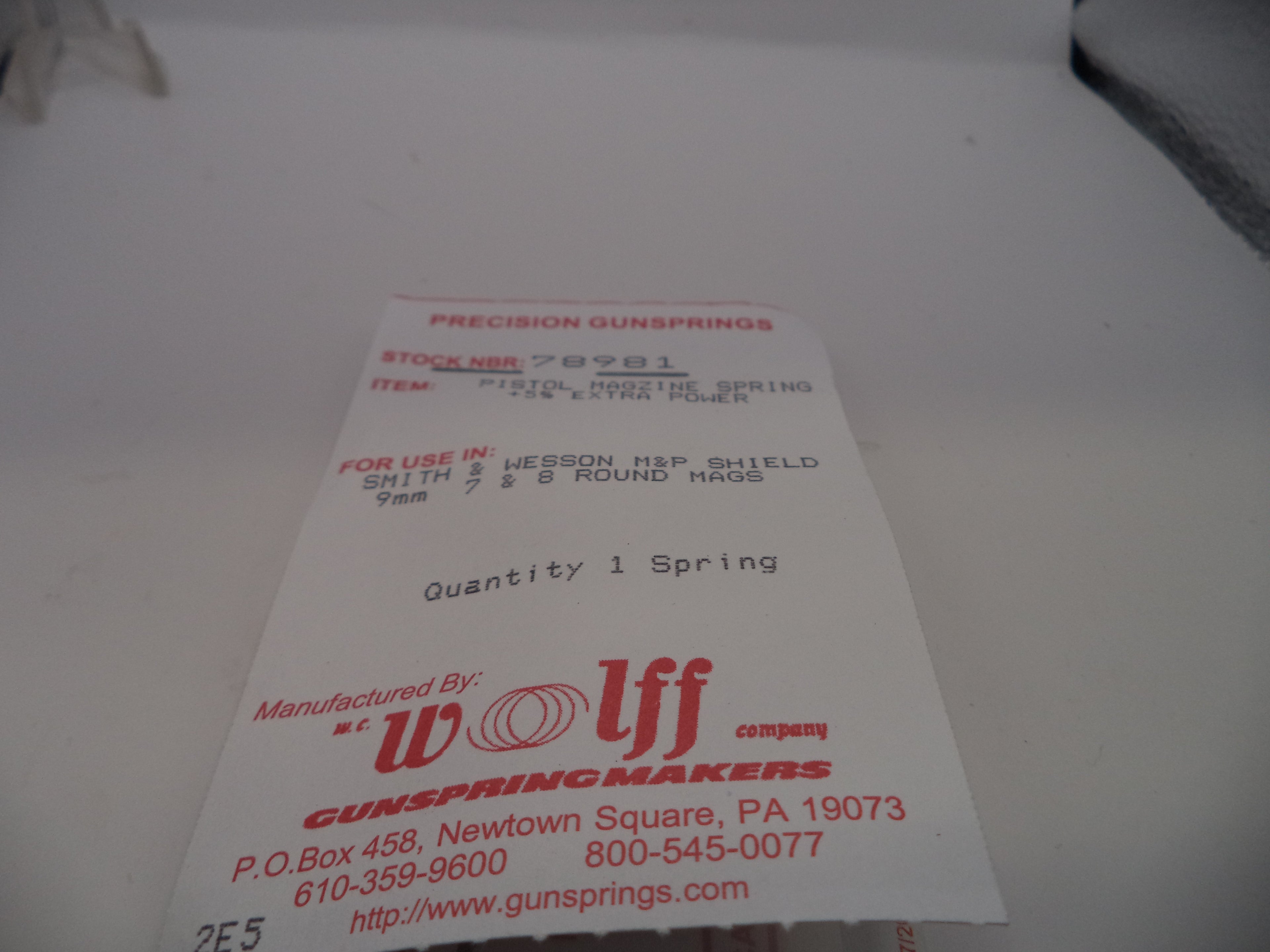 Wolff +5% Extra Power Magazine Spring for Smith & Wesson M&P Shield 9mm 7-Round & 8-Round