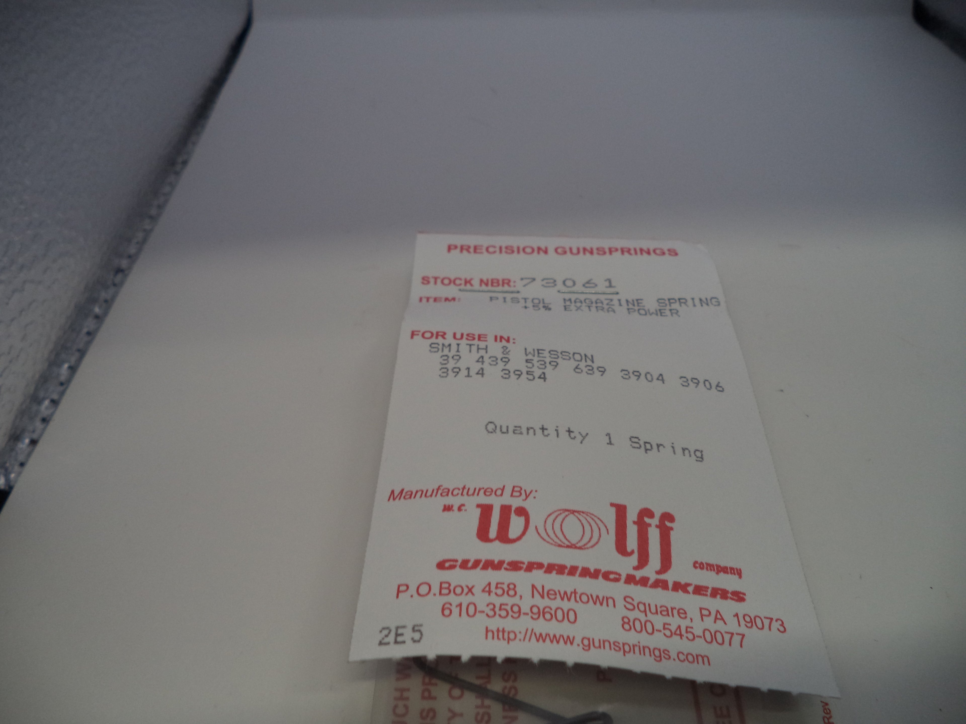 Wolff +5% Extra Power Magazine Spring for S&W 39/3900 Series 9mm | Part 73061