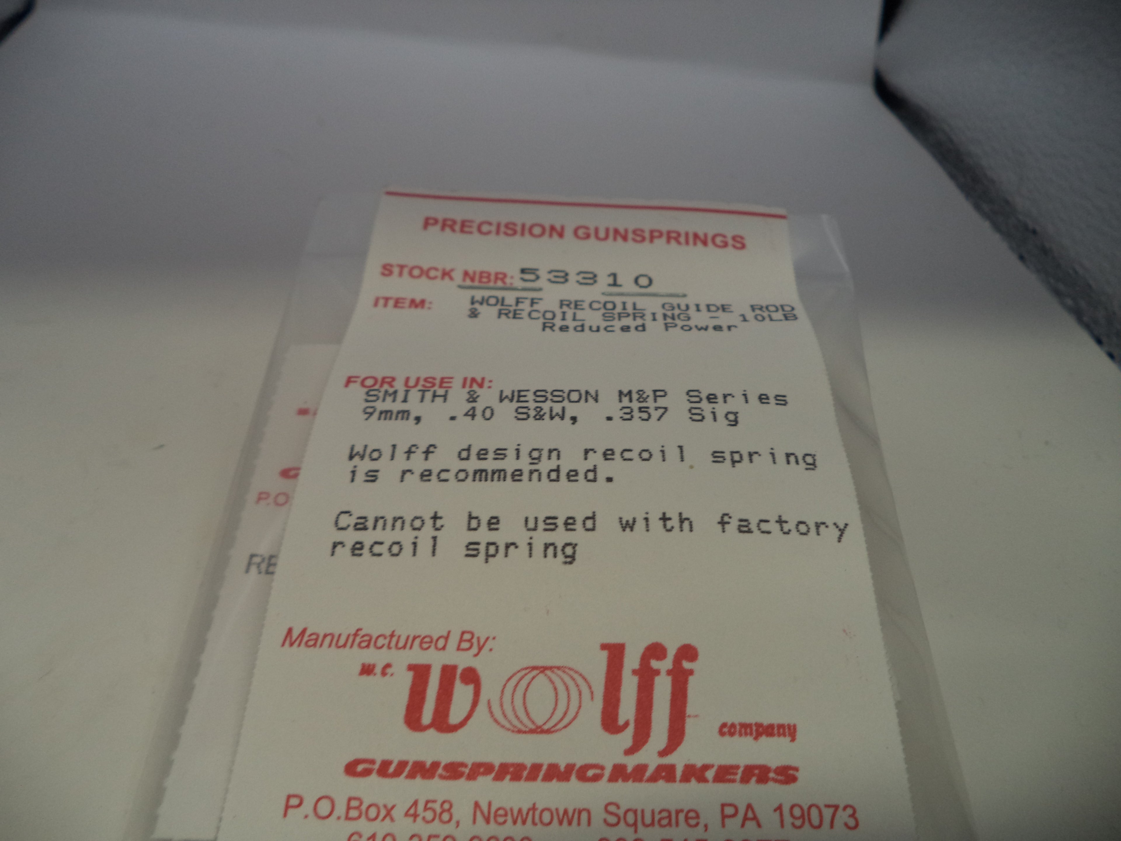 Wolff Guide Rod & Reduced Power Recoil Spring for S&W M&P 9mm/.40/.357 Sig, Part 53310