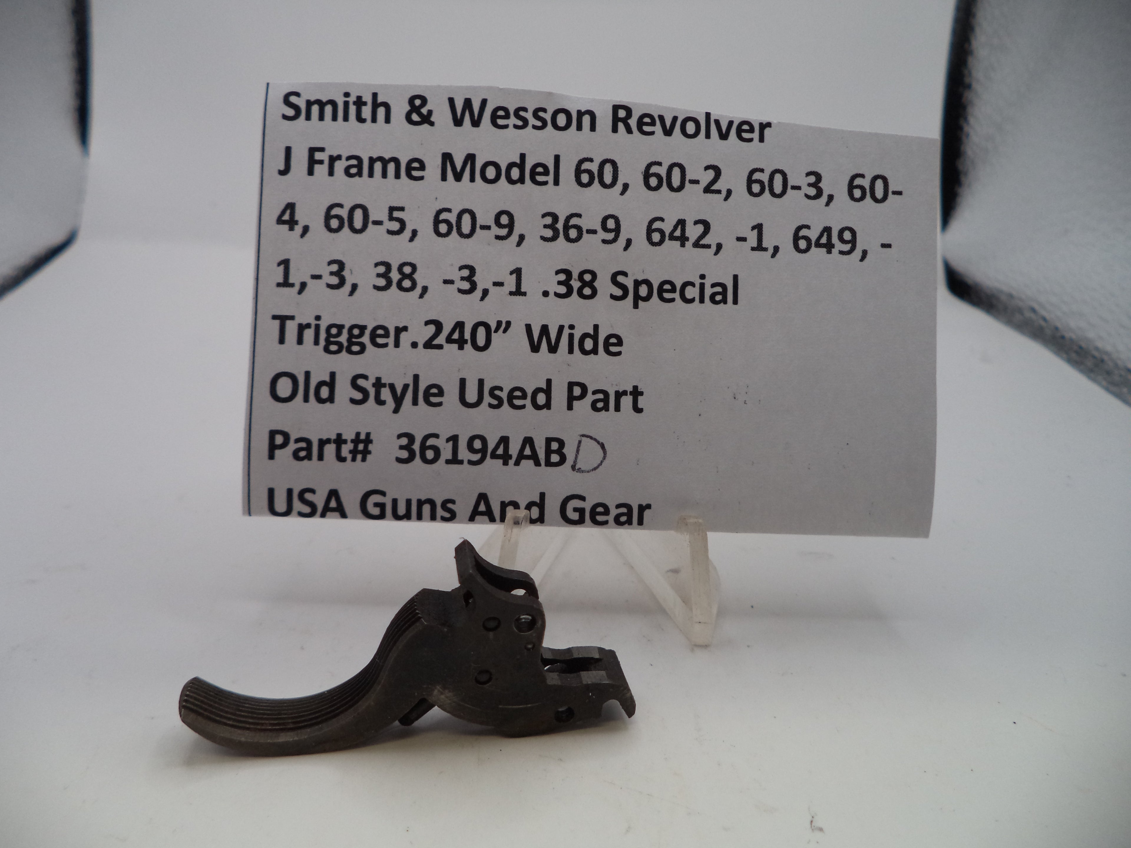 36194ABD S&W J Frame Models 36,60,642,649 .240" Wide Trigger .38 SPL