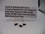 S&W K Frame Model 19-3 Side Plate Screws (3) Blue .357 Magnum 19160B