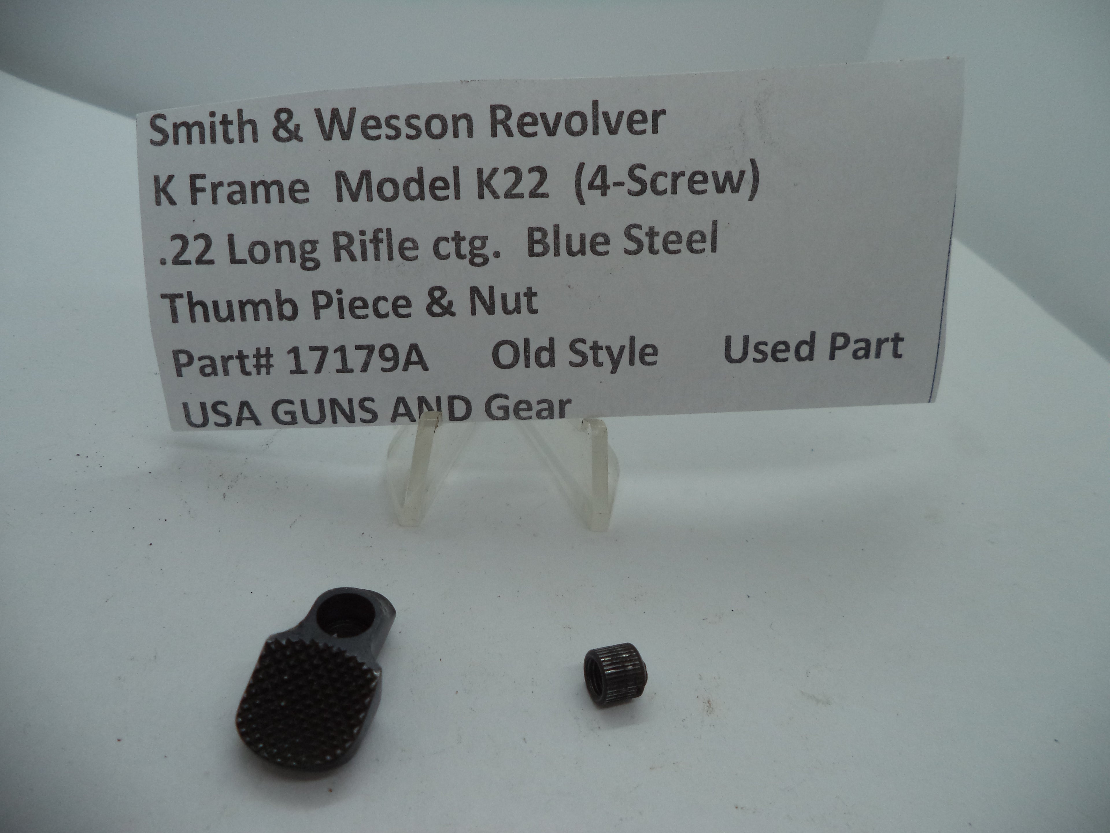 17179A S&W K Frame Model K22 (4-Screw) Thumb Piece & Nut .22 Long Rifle