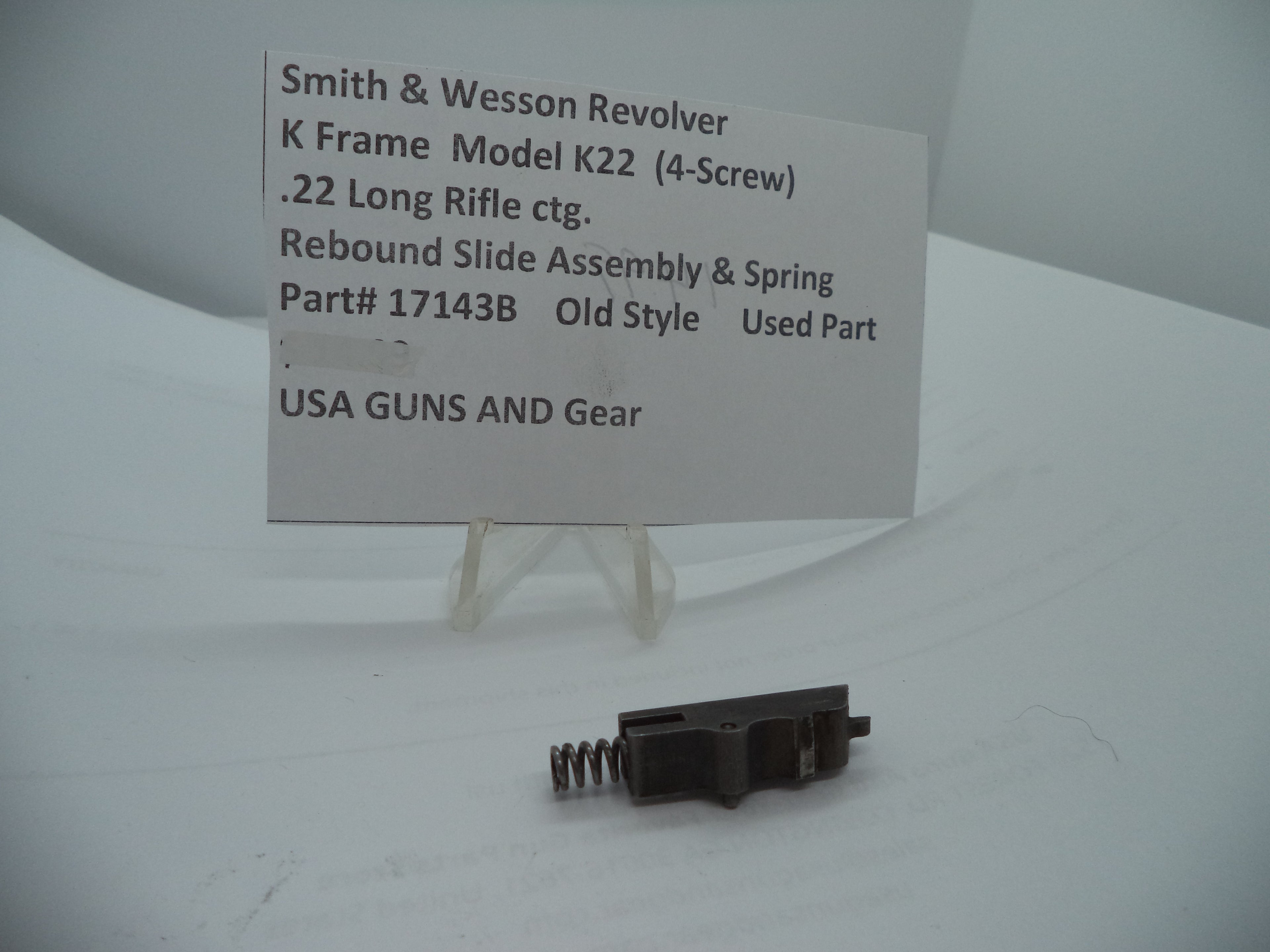 Smith & Wesson K Frame Rebound Slide Assembly & Spring - Pre-Model K22 (4-Screw) - Old Style - Used - .22 LR 17143B