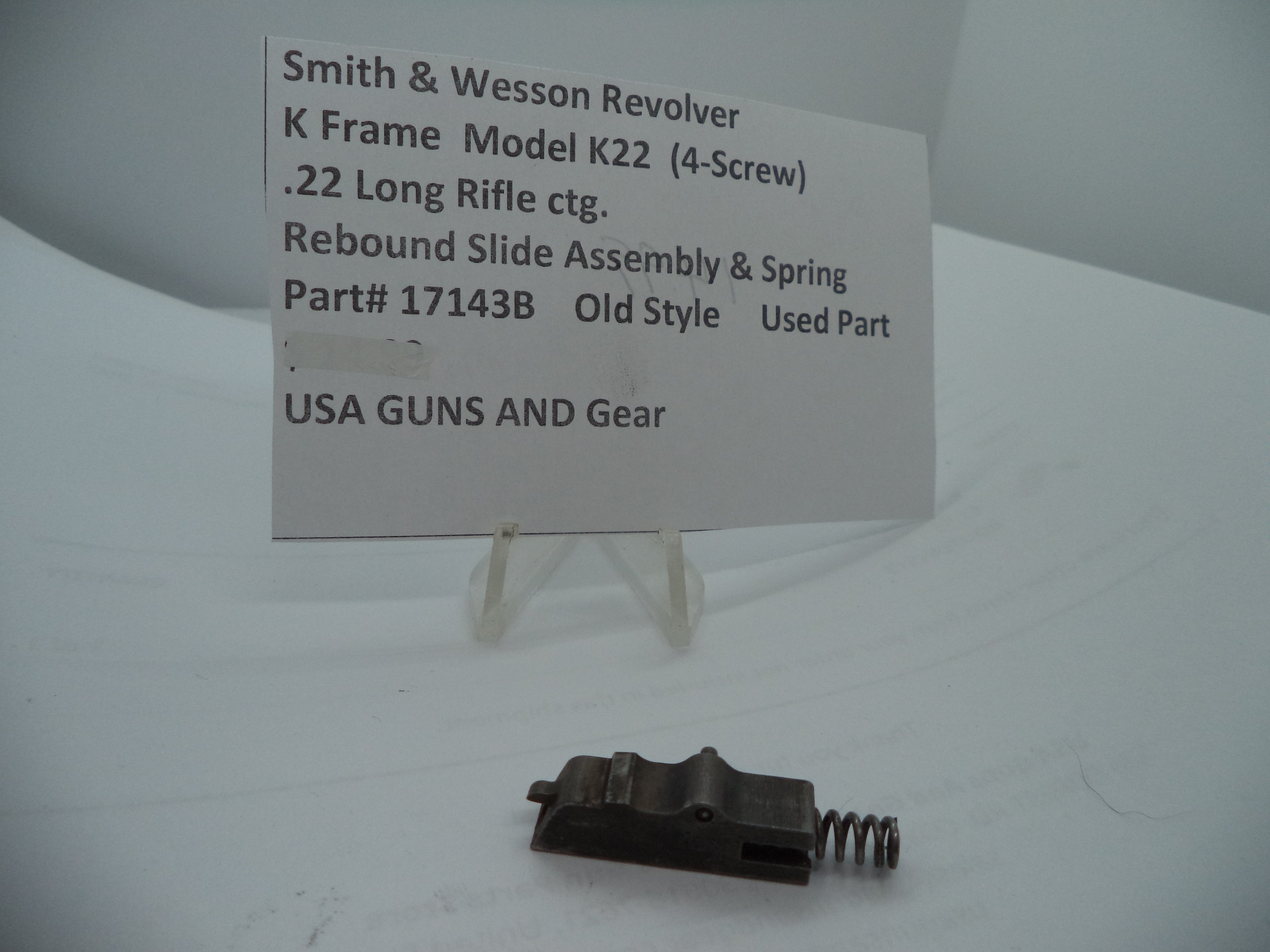 Smith & Wesson K Frame Rebound Slide Assembly & Spring - Pre-Model K22 (4-Screw) - Old Style - Used - .22 LR 17143B