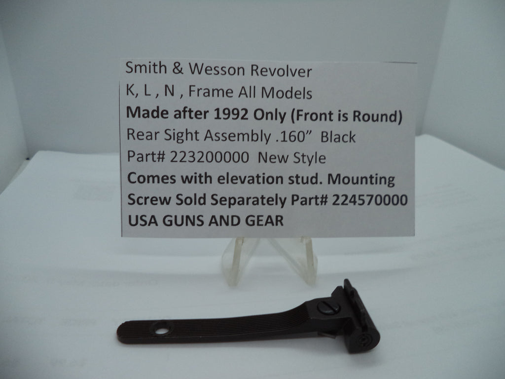 Smith & Wesson K/L/N Frame Rear Sight Assembly - .160" Black New Style - Factory New Part 223200000