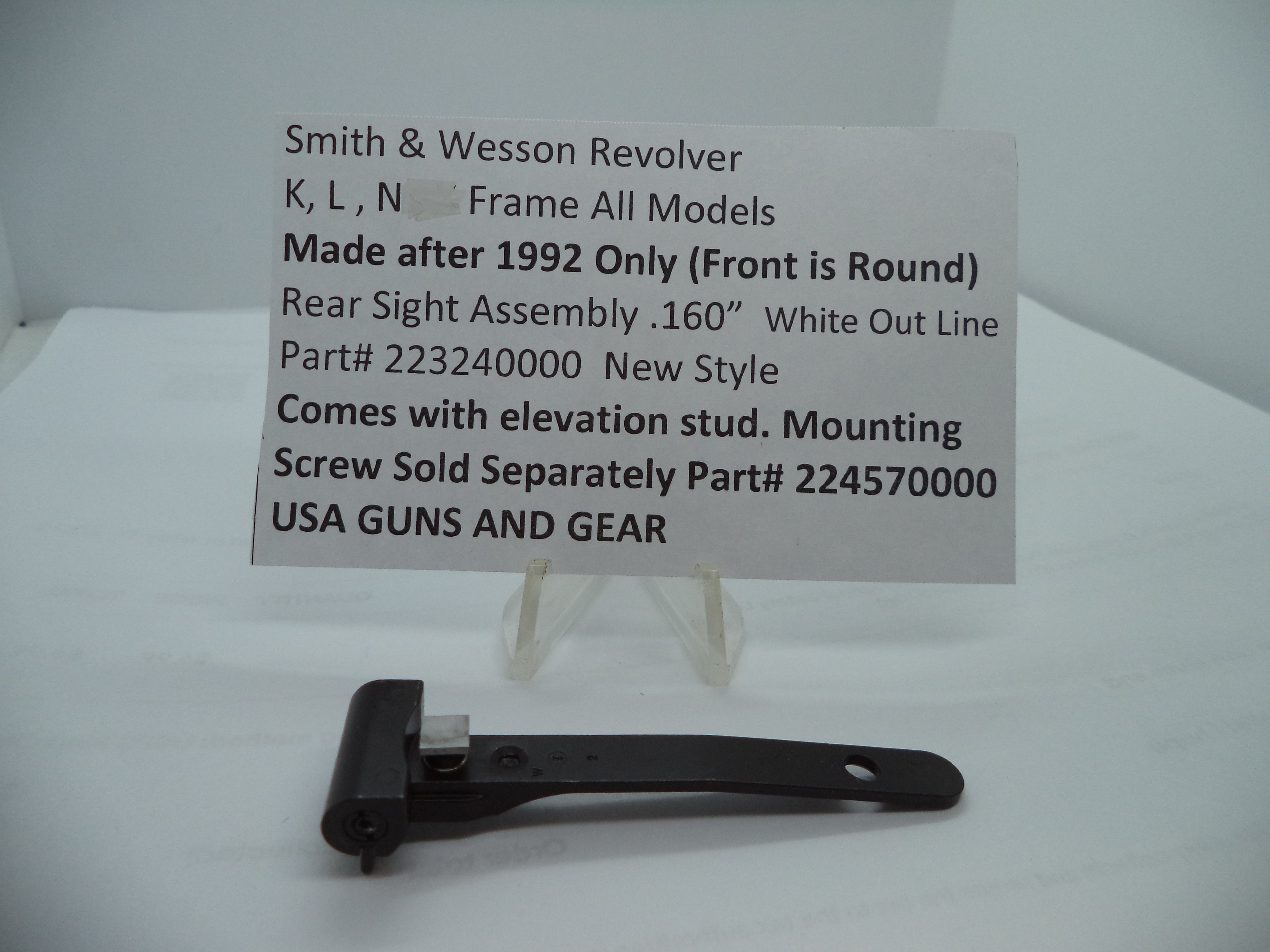 Smith & Wesson K/L/N Frame Rear Sight Assembly - .160" White Outline - Factory New Part 223240000