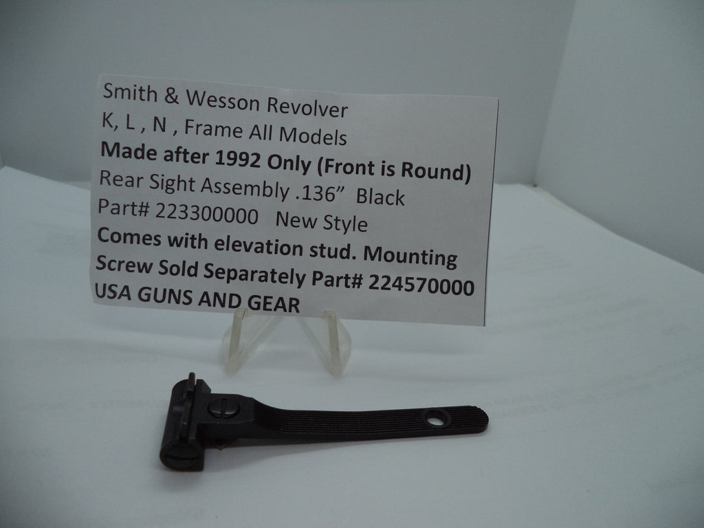 Smith & Wesson K/L/N Frame New Style .136" Black Rear Sight Assembly - OEM Part 223300000
