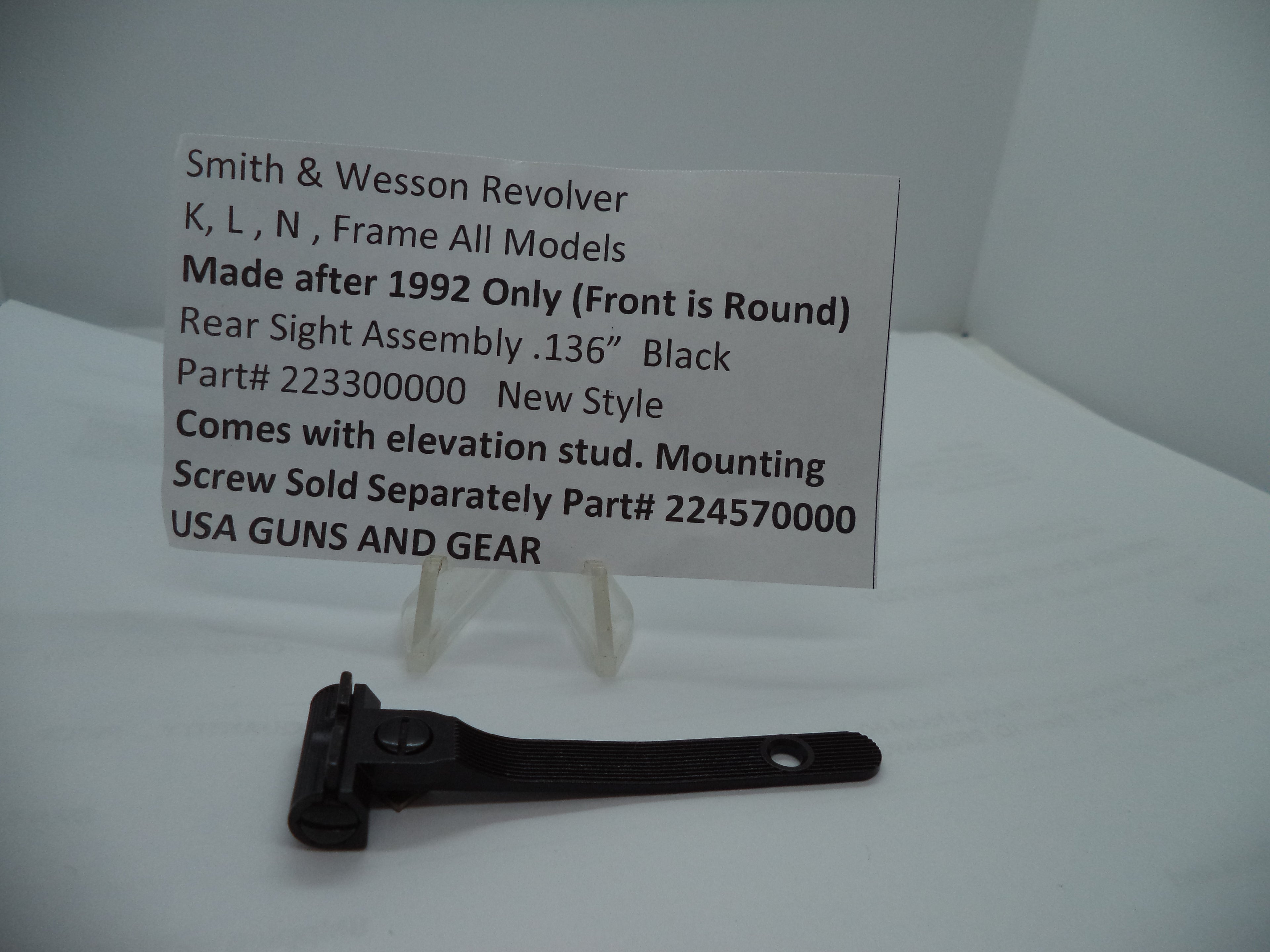 Smith & Wesson K/L/N Frame New Style .136" Black Rear Sight Assembly - OEM Part 223300000