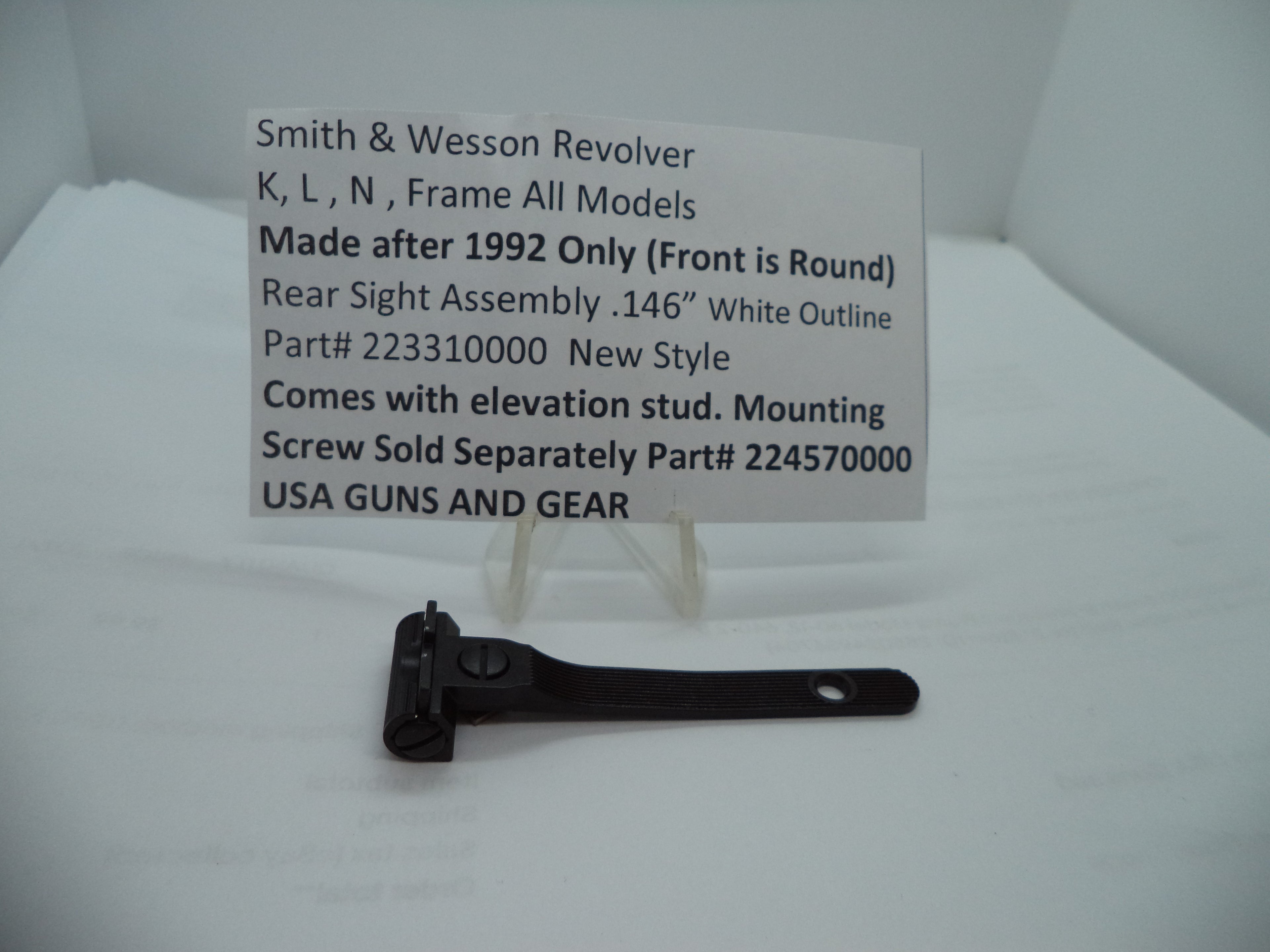223310000 Smith & Wesson New K, L, N Frame Rear Sight Assembly 146" White Outline -                                USA Guns And Gear-Your Favorite Gun Parts Store