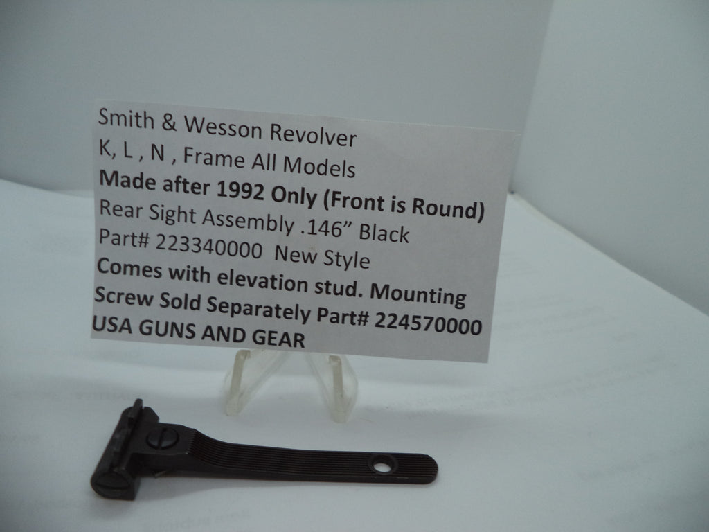 Smith & Wesson K/L/N Frame Rear Sight Assembly - .146" Black - Factory New Part 223340000