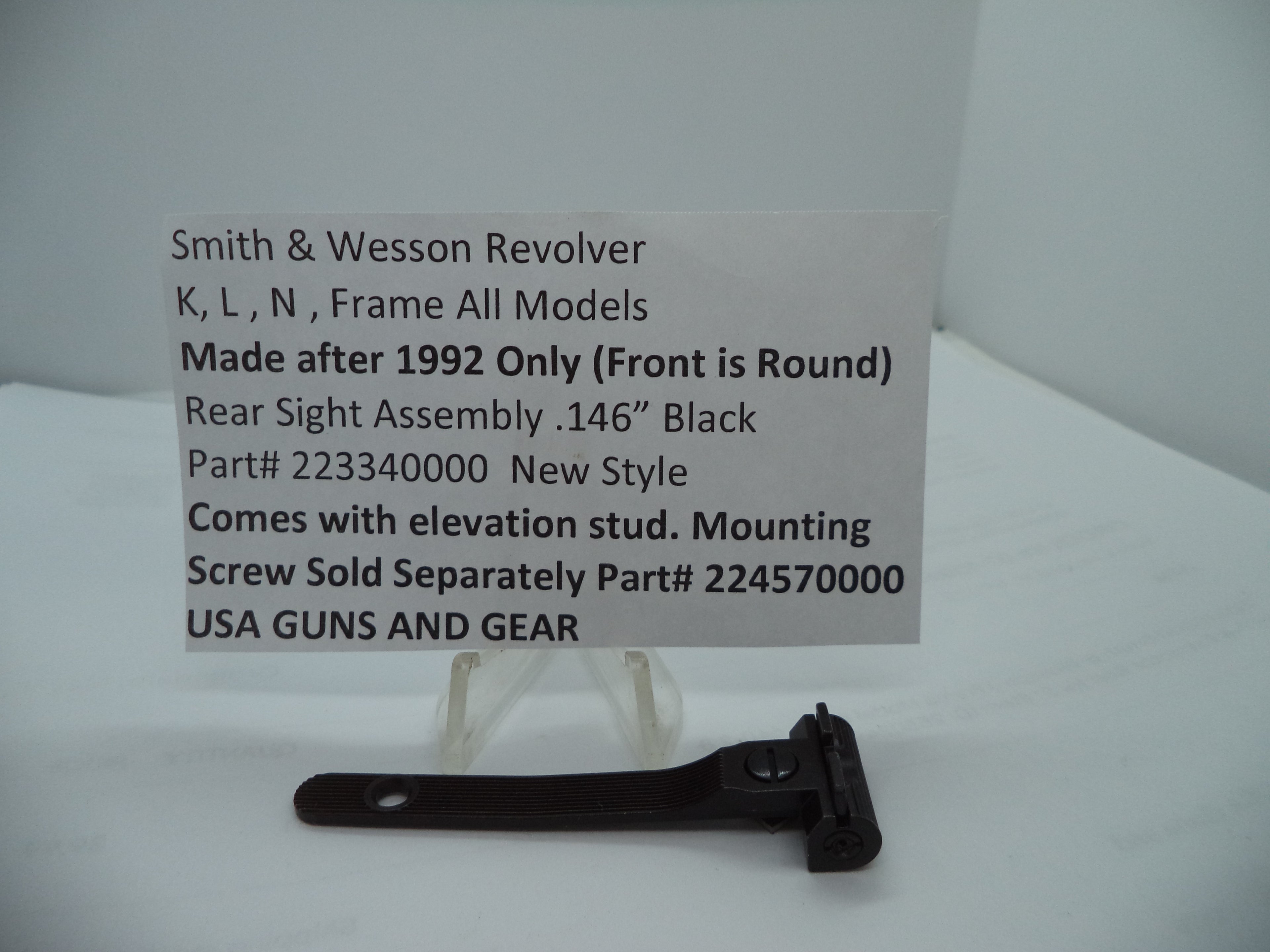 Smith & Wesson K/L/N Frame Rear Sight Assembly - .146" Black - Factory New Part 223340000