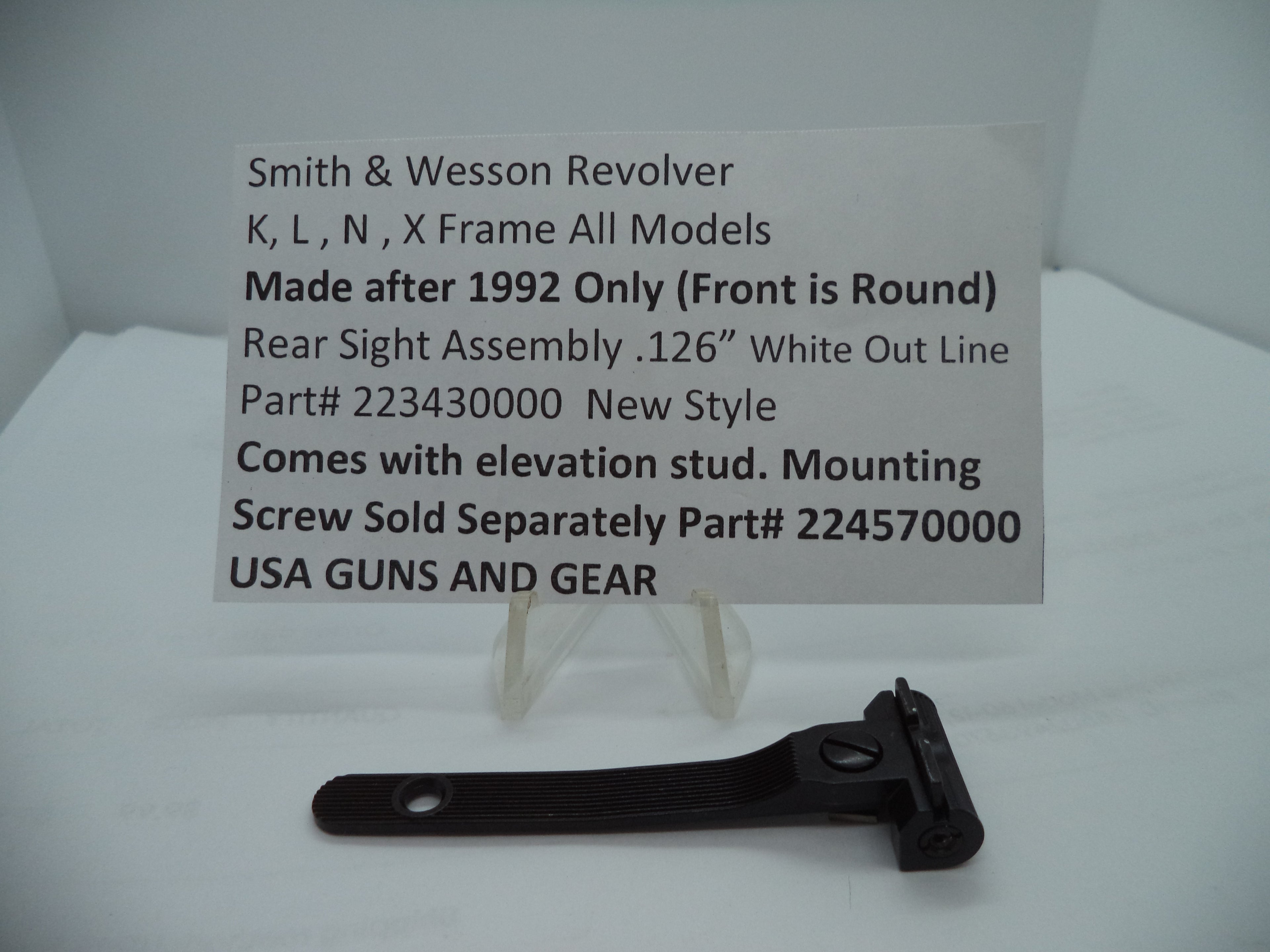 Smith & Wesson N/X Frame Rear Sight Assembly - .126" - Models 629 & 500 - Factory New Part 223430000