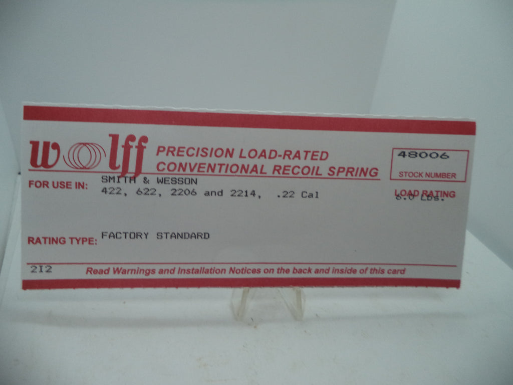 Wolff Recoil Spring with Firing Pin for S&W Model 422/622/2206/2214 .22LR - 6 LB | Part 48006