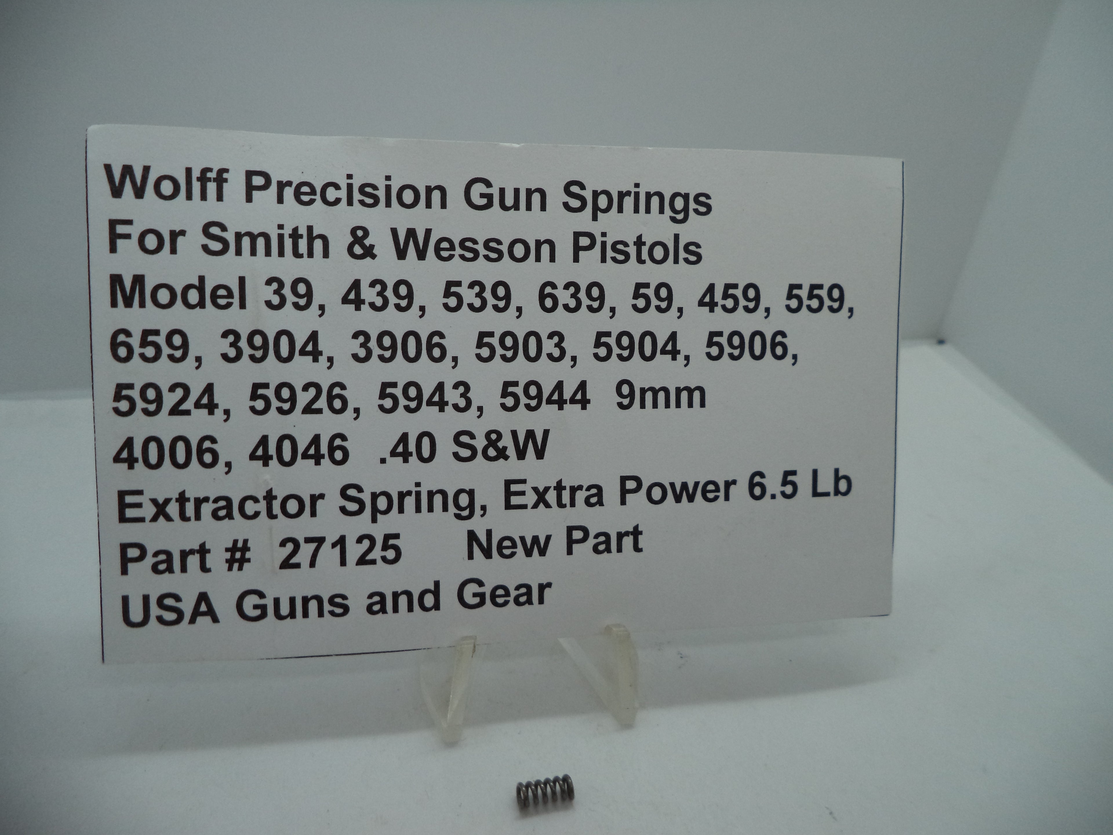 27125 Wolff Smith & Wesson Extractor Spring Model 39 Series 9mm/.40 S&W