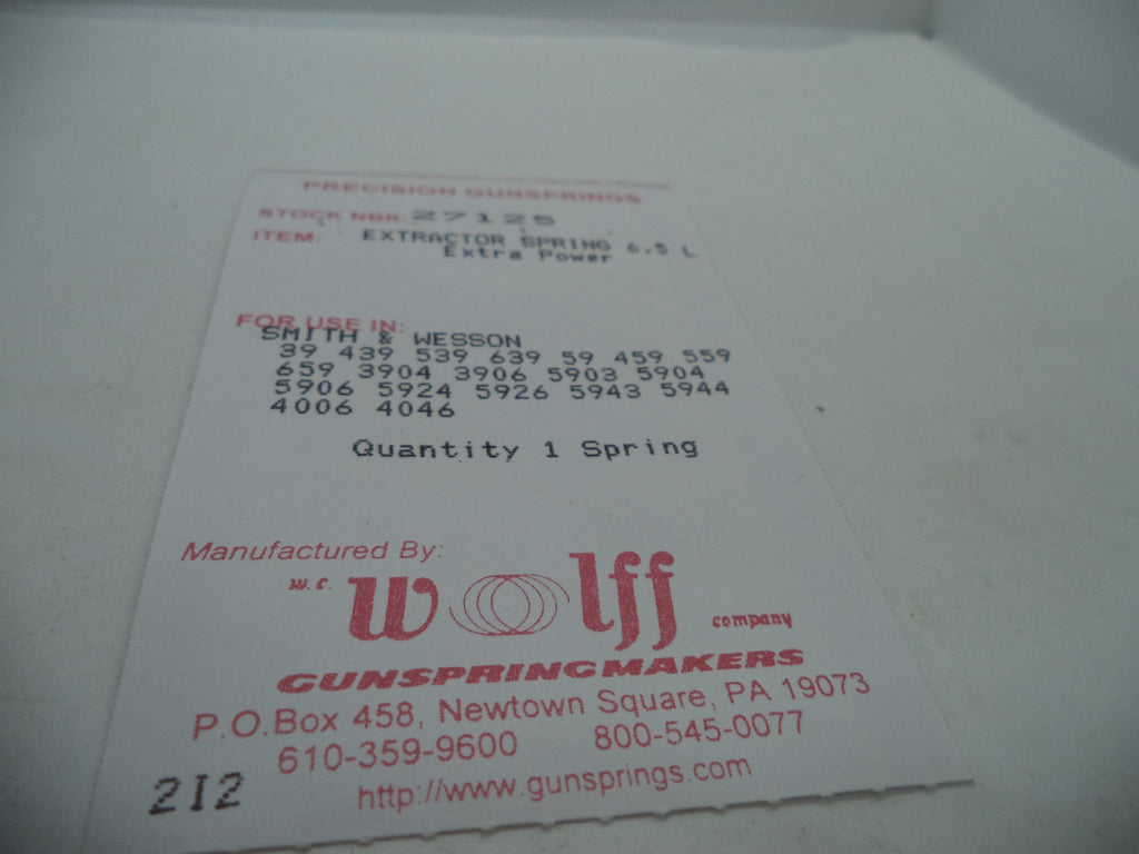 27125 Wolff Smith & Wesson Extractor Spring Model 39 Series 9mm/.40 S&W