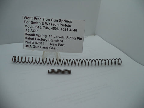 47314 Wolff S&W Pistols Model 645,745,4506,4526,4546 .45 ACP Recoil Spring 14 LB