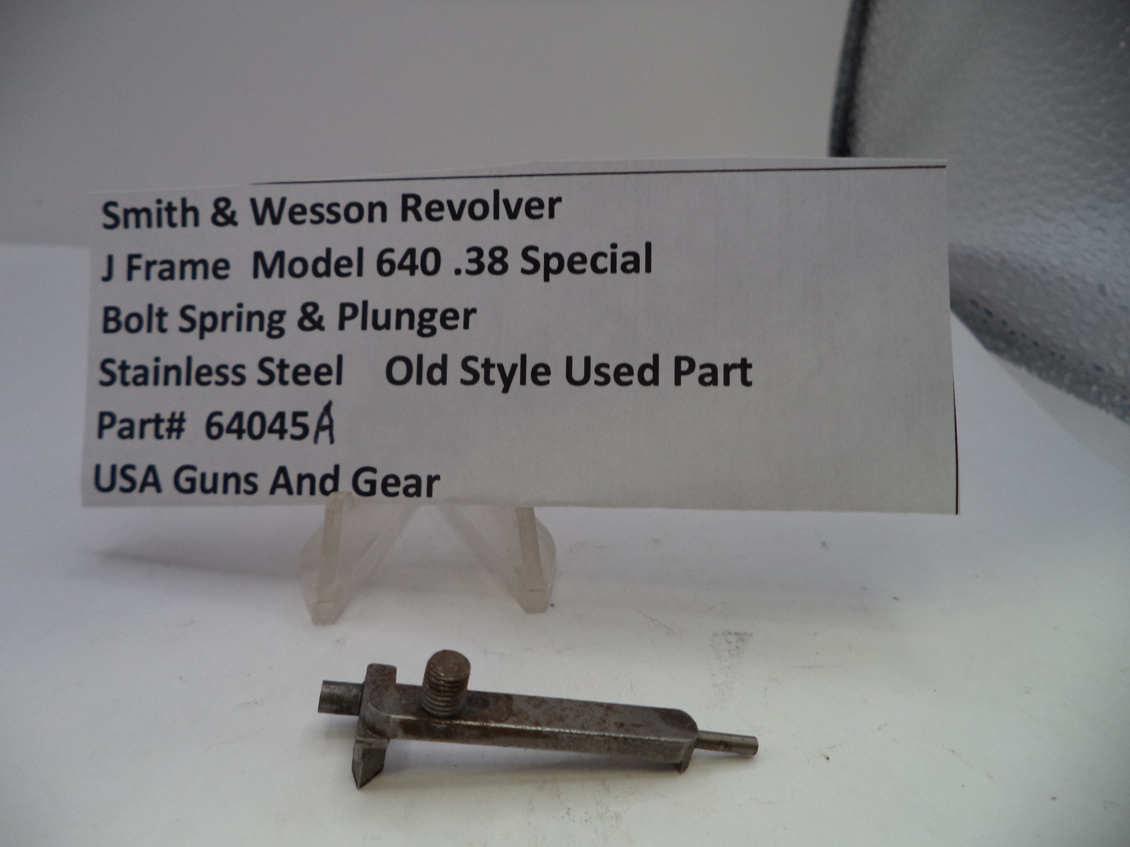 Smith & Wesson J Frame Model 640 Bolt, Spring & Plunger Assembly Stainless Steel .38 Special 64045A