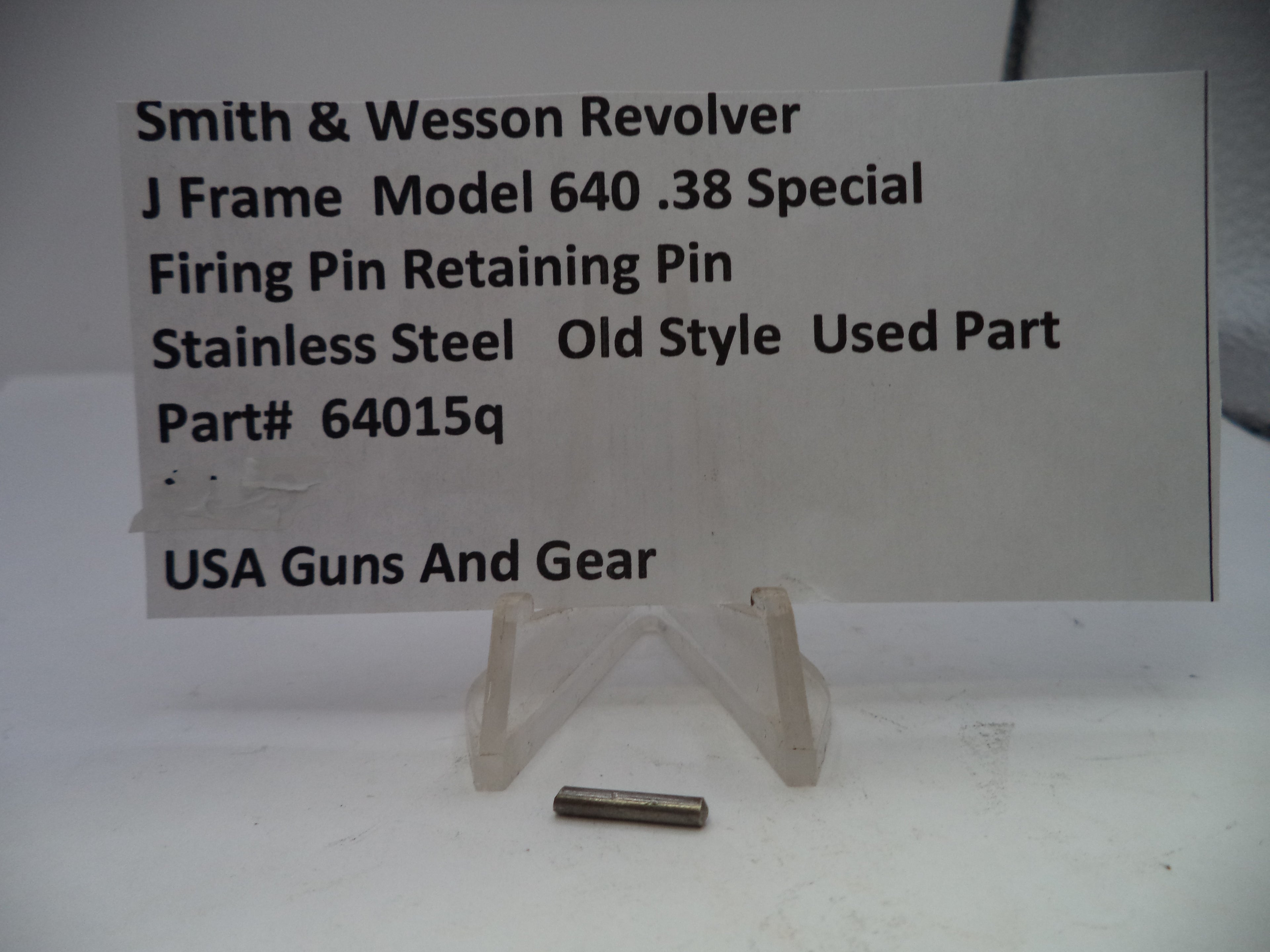Smith & Wesson J Frame Model 640 Firing Pin Retaining Pin Stainless Steel .38 Special 64015Q