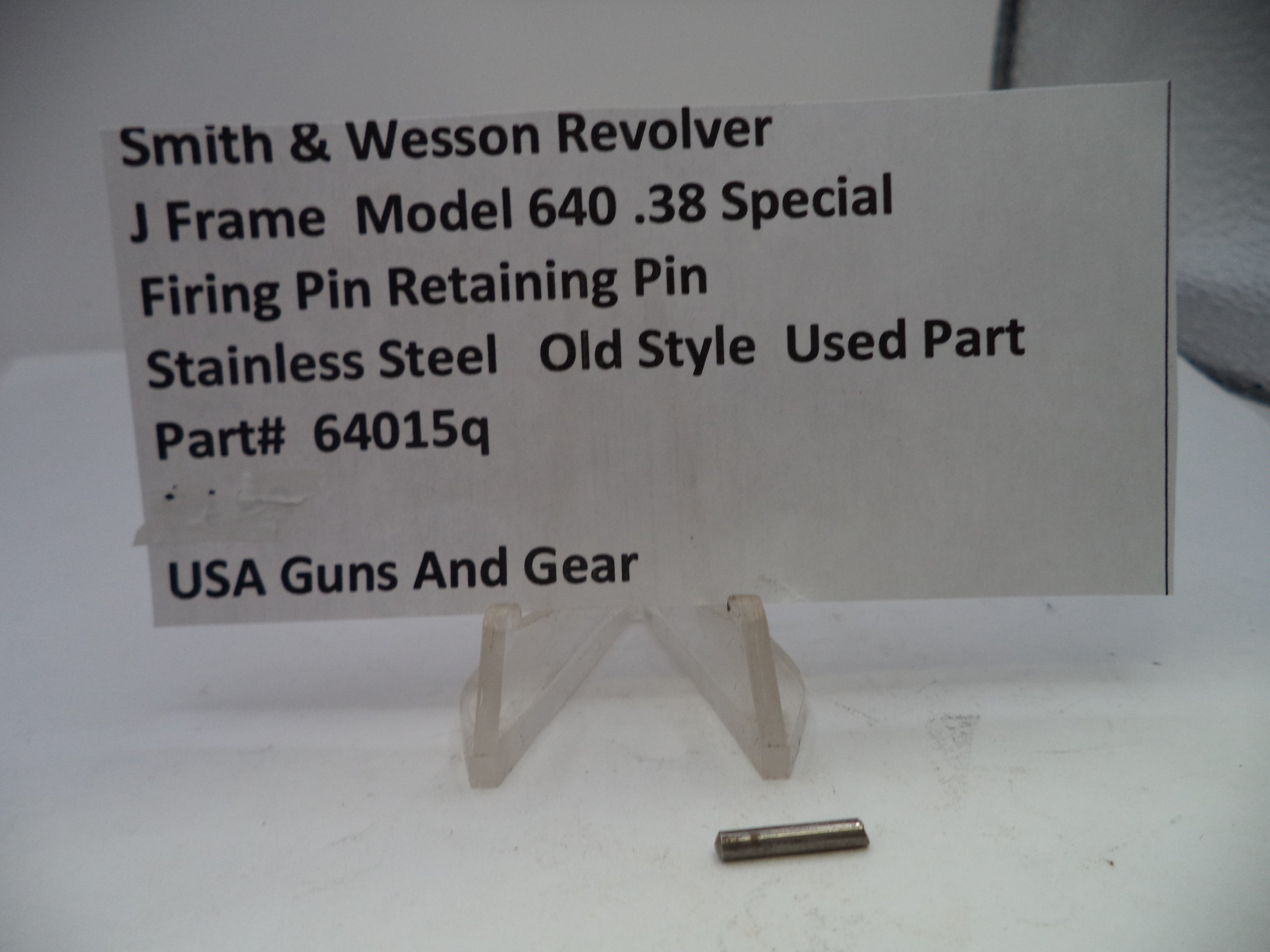 Smith & Wesson J Frame Model 640 Firing Pin Retaining Pin Stainless Steel .38 Special 64015Q