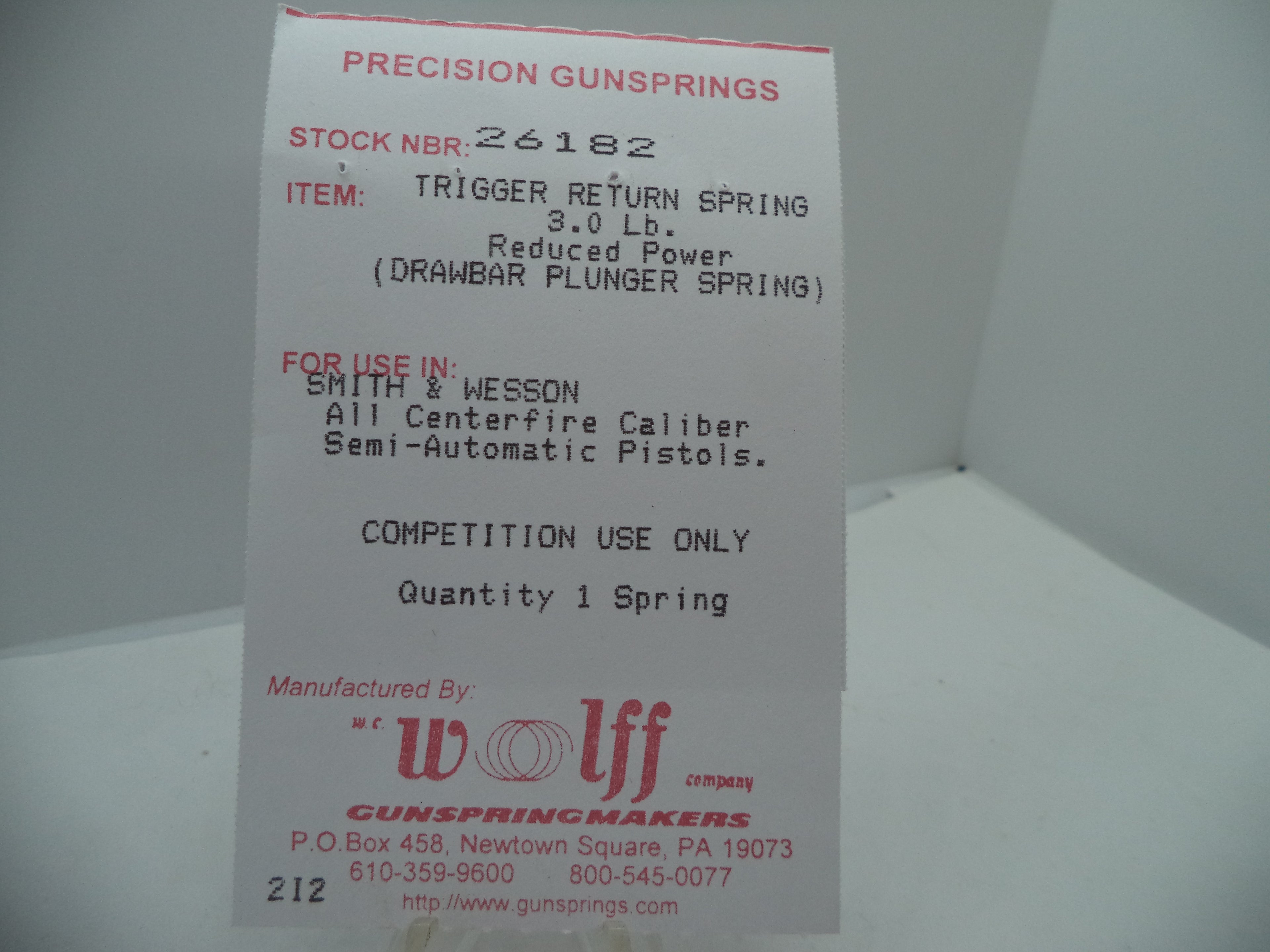 Wolff Trigger Return Spring for S&W Centerfire Pistols - 3.5 LB | 9mm/10mm/.40/.45 | Part 26182