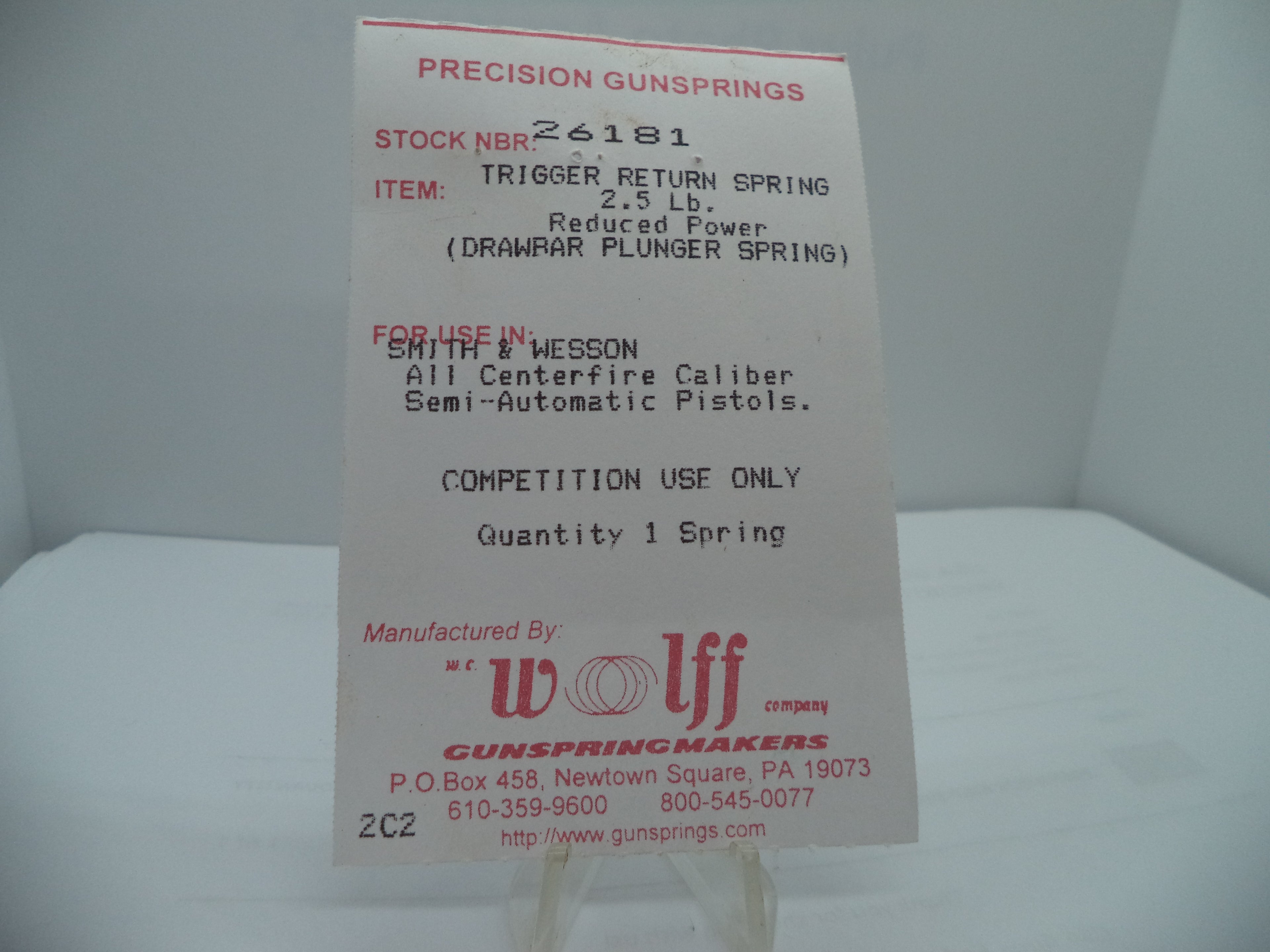Wolff Trigger Return Spring for S&W Centerfire Pistols - 2.5 LB | 9mm/10mm/.40/.45 | Part 26181