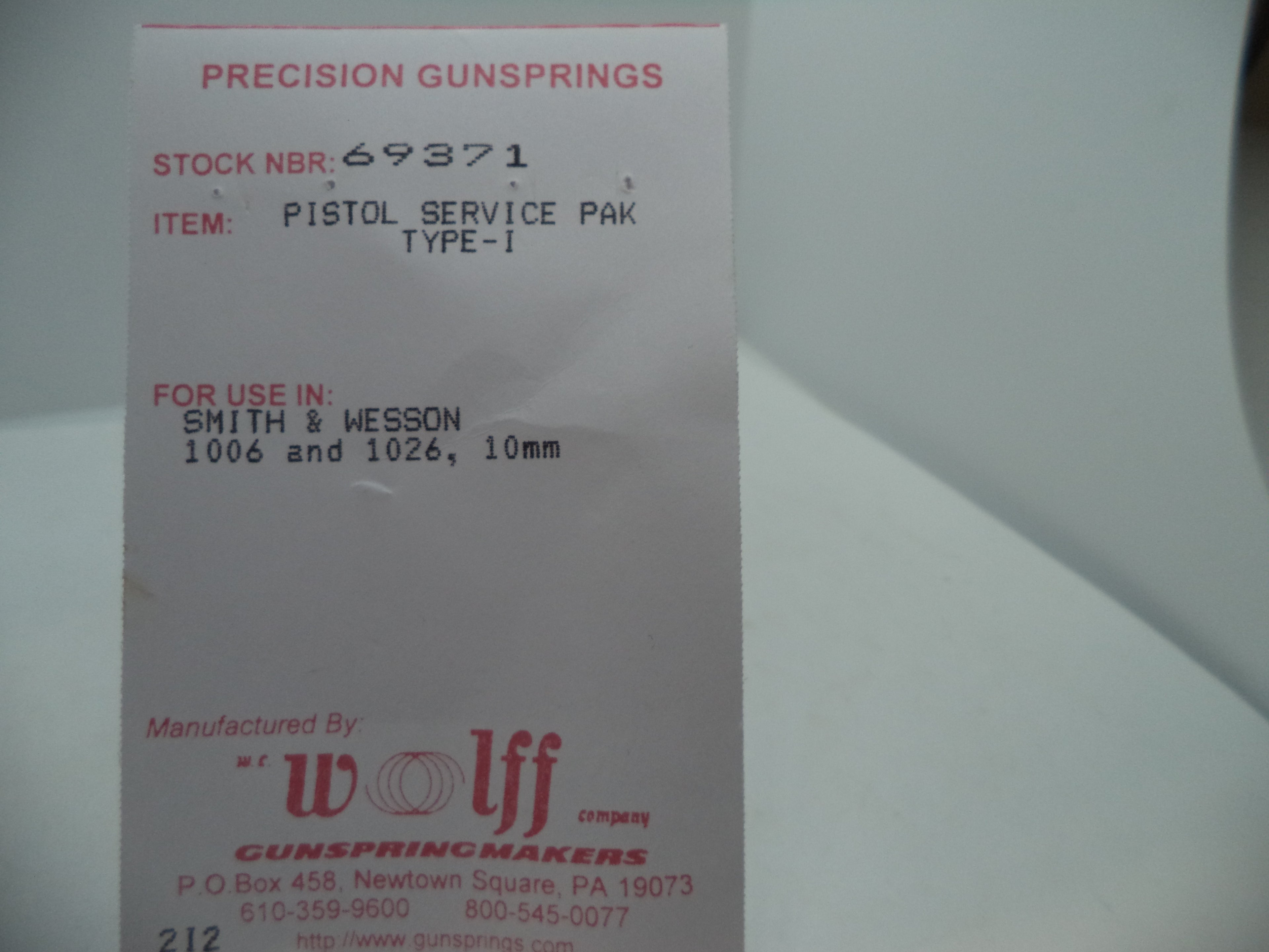 69371 Wolff S&W Pistol Model 1006, 1026,  10mm  Service Pak Type-1