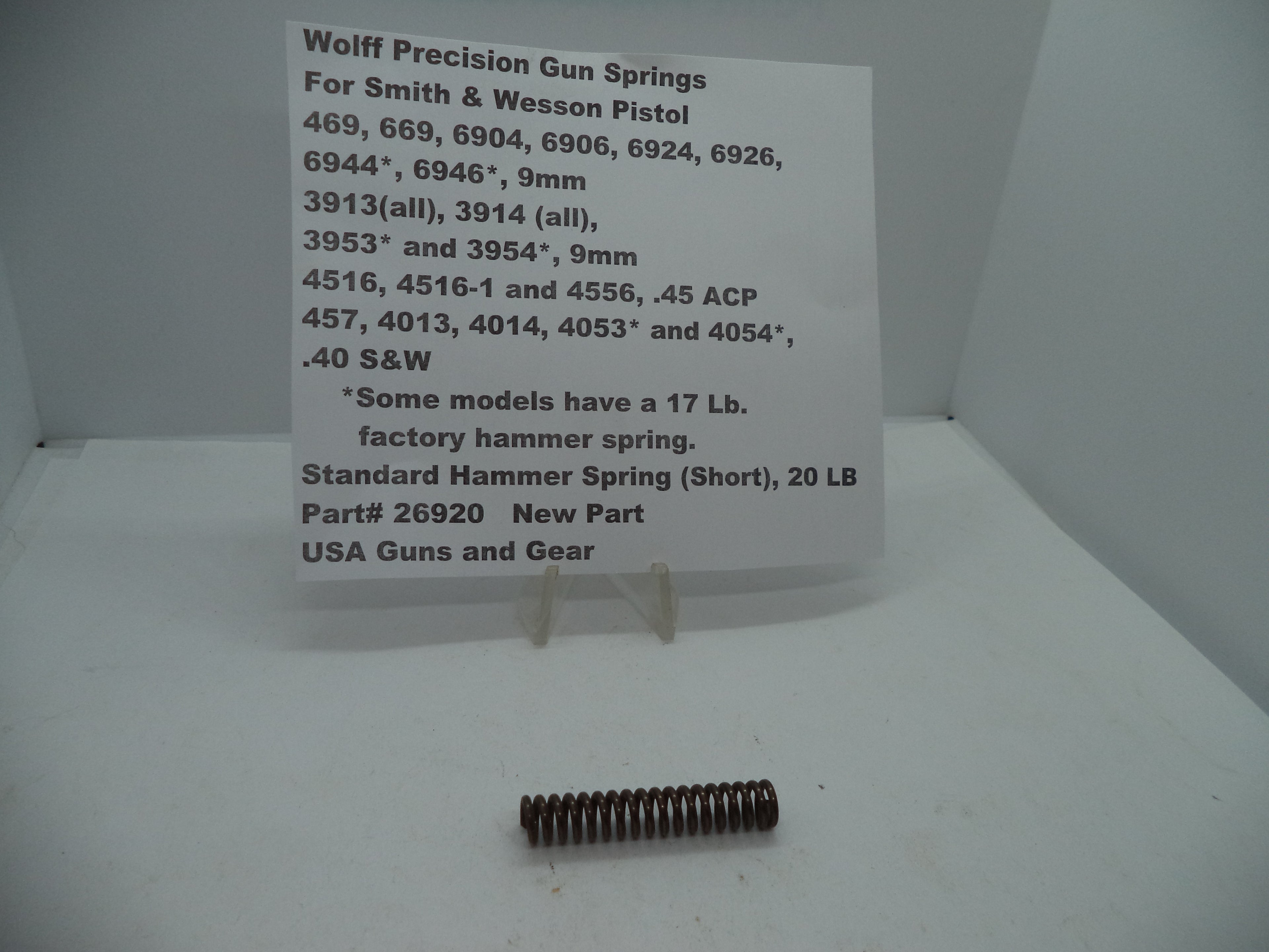 Wolff Hammer Spring 20LB for S&W 469/669/6904/6906/6924/6926/6944/6946/3913/3914/4013/4053/4516/4556 - 26920